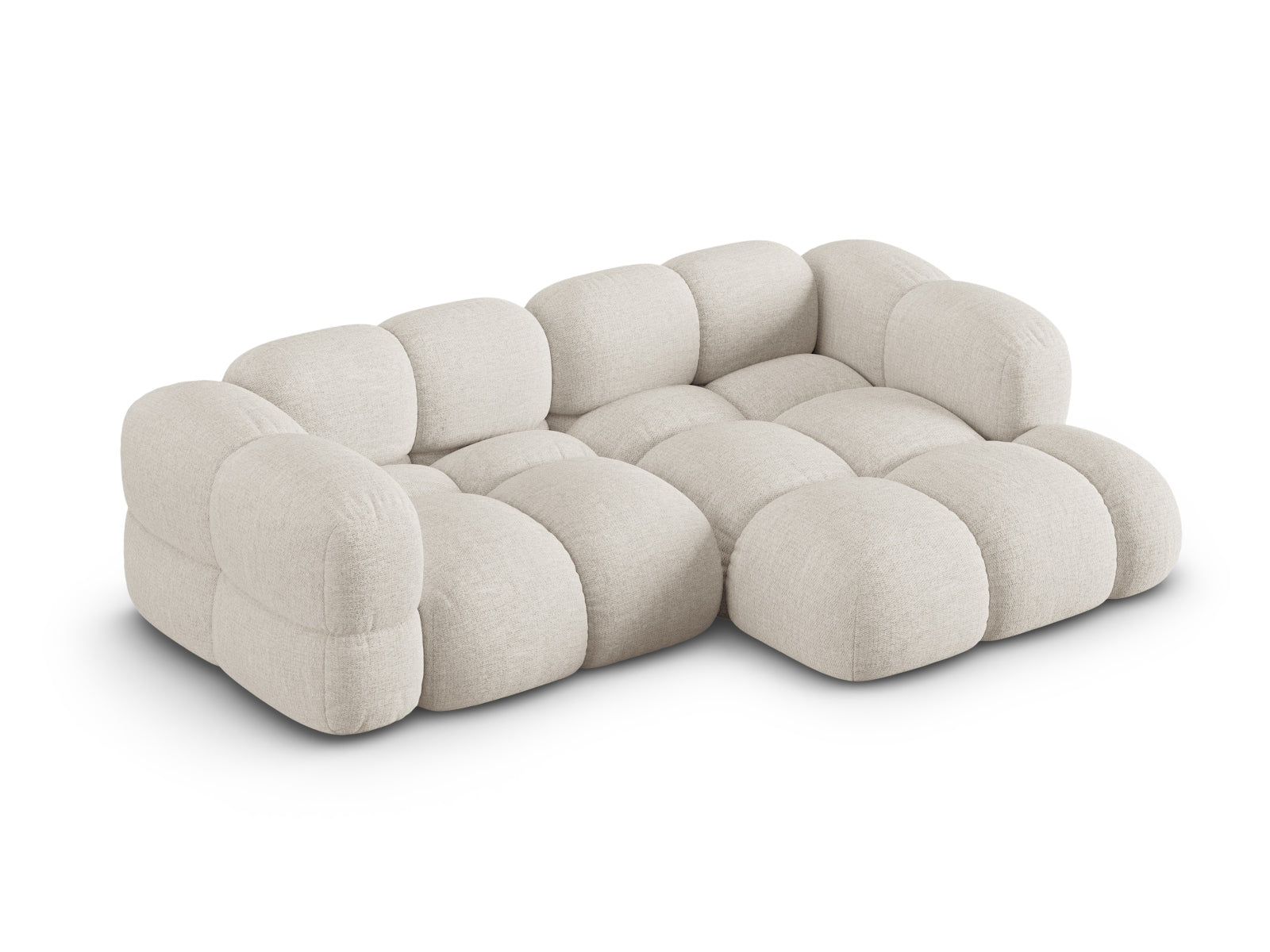 Beige Loretto Ecksofa rechts, 3-Sitzer mit elegantem Design, perfekt für stilvolle Wohnzimmer und entspannte Zusammenkünfte.