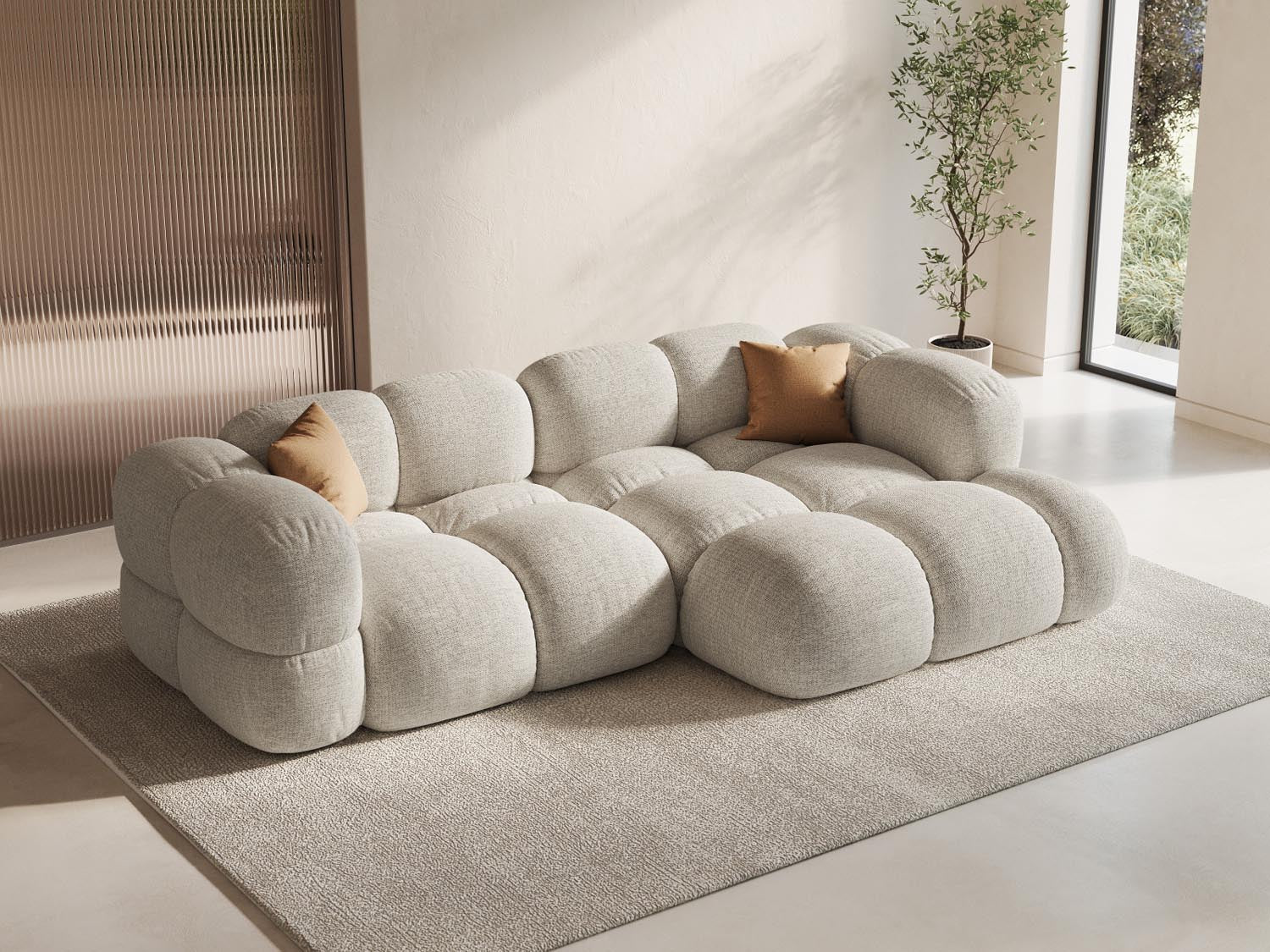 Beige Loretto Ecksofa rechts 3-Sitzer, stilvolles Design für modernen Wohnraum, ideal für gemütliche Abende und entspannte Stunden.