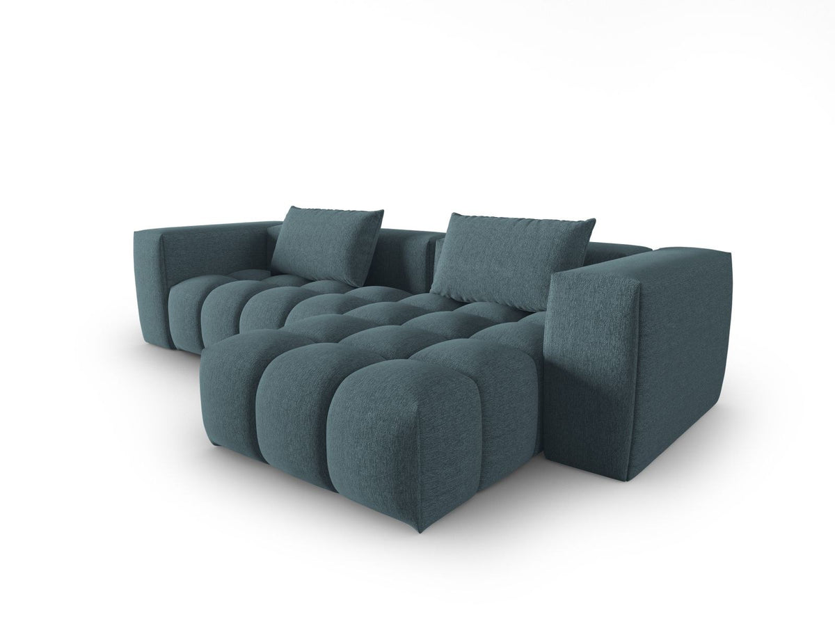 Modulares Ecksofa Verona rechts mit 3 Sitzplätzen, bezogen mit beigem Sorella-Strukturstoff, schwarze Kunststoffbeine, Massivholzrahmen sichtbar