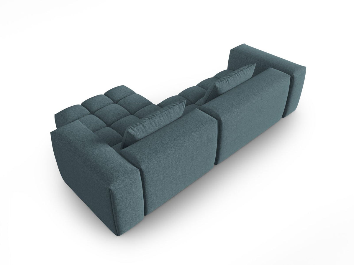 Modulares Ecksofa Verona rechts mit 3 Sitzplätzen, bezogen mit beigem Sorella-Strukturstoff, schwarze Kunststoffbeine, Massivholzrahmen sichtbar