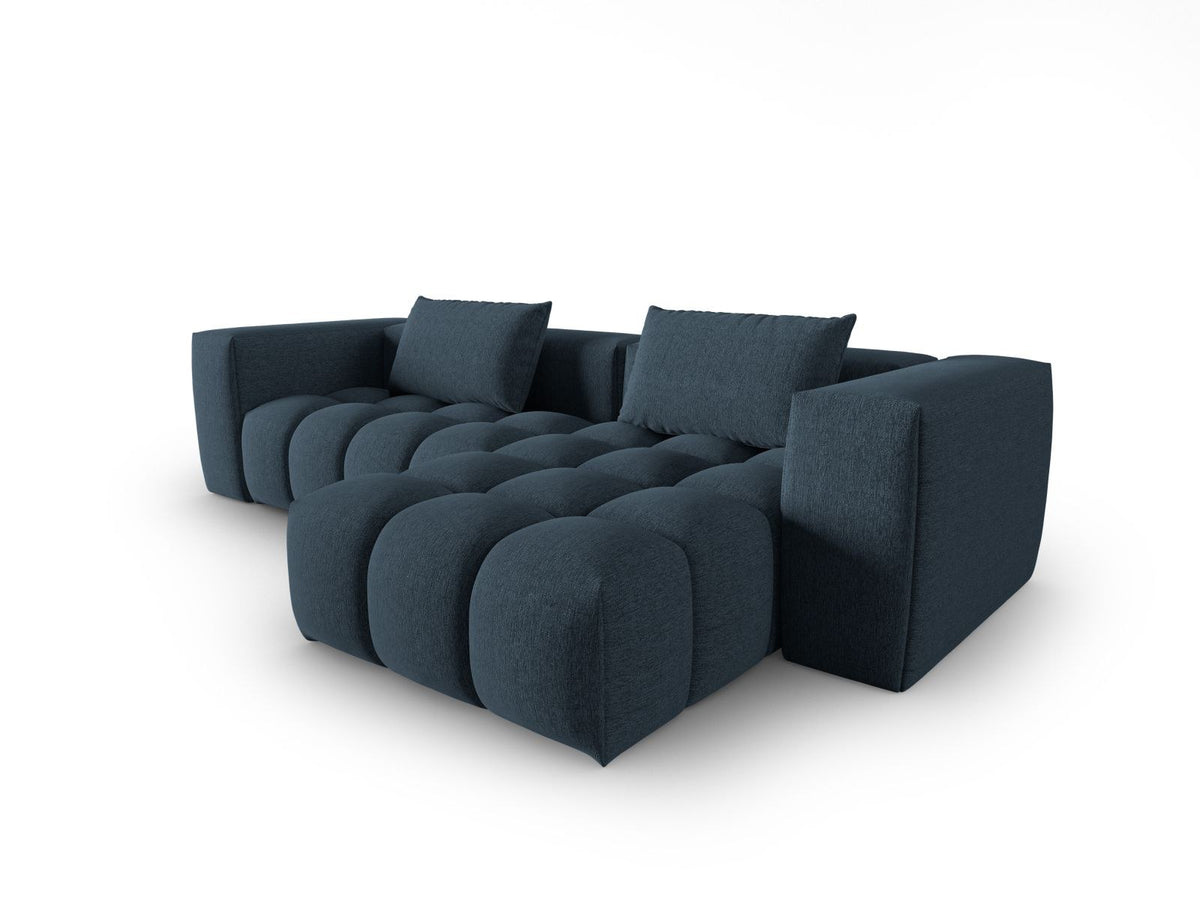 Modulares Ecksofa Verona rechts mit 3 Sitzplätzen, bezogen mit beigem Sorella-Strukturstoff, schwarze Kunststoffbeine, Massivholzrahmen sichtbar
