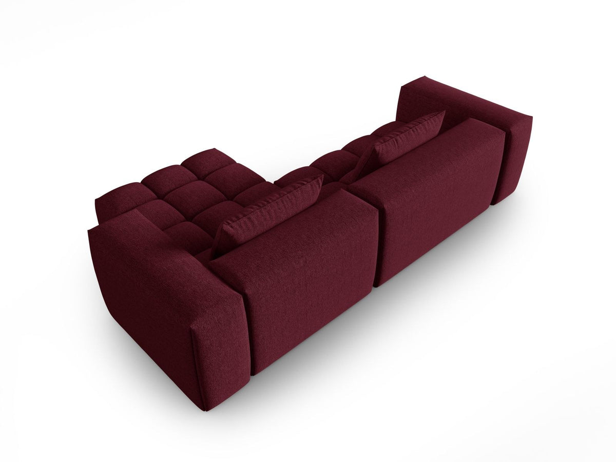 Modulares Ecksofa Verona rechts mit 3 Sitzplätzen, bezogen mit beigem Sorella-Strukturstoff, schwarze Kunststoffbeine, Massivholzrahmen sichtbar