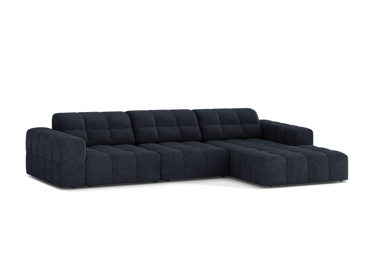 Cosmopolitan Design Chicago Ecksofa rechts, 4-Sitzer, Bezug Eden-Stoff in Light Beige, Massivholzrahmen, schwarze Kunststoffbeine, Récamiere rechts.
