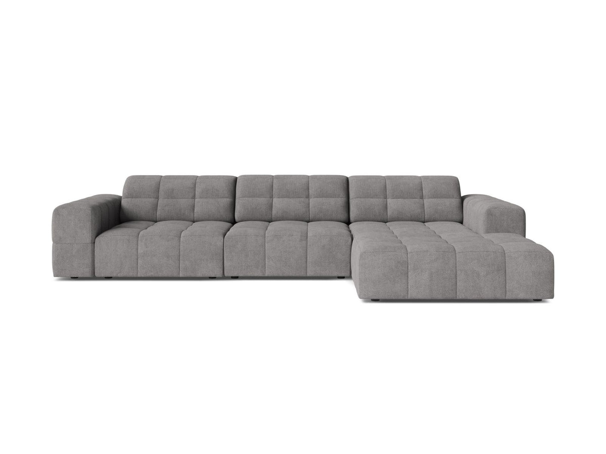 Cosmopolitan Design Chicago Ecksofa rechts, 4-Sitzer, Bezug Eden-Stoff in Light Beige, Massivholzrahmen, schwarze Kunststoffbeine, Récamiere rechts.