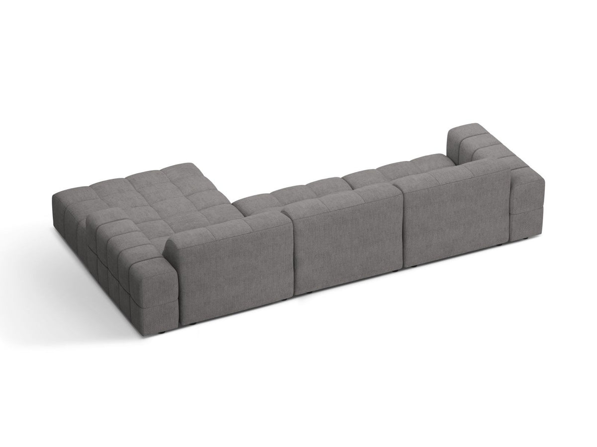 Cosmopolitan Design Chicago Ecksofa rechts, 4-Sitzer, Bezug Eden-Stoff in Light Beige, Massivholzrahmen, schwarze Kunststoffbeine, Récamiere rechts.