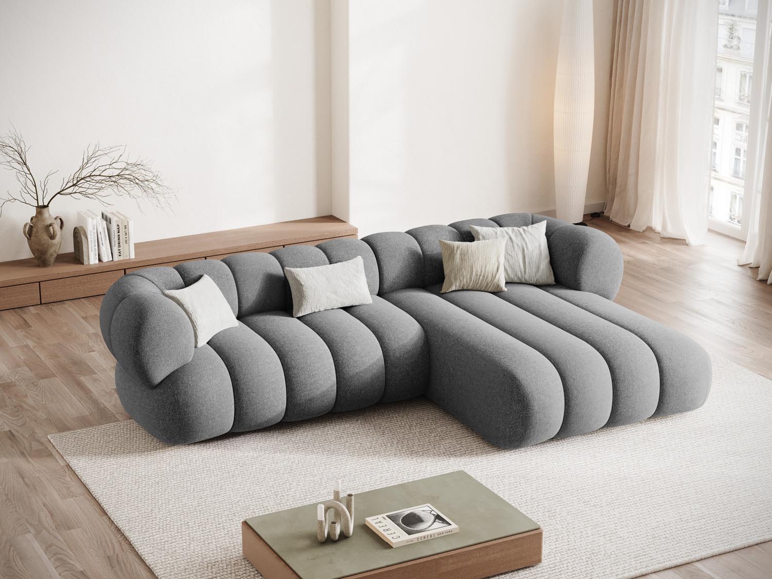 Elegantes Koge Ecksofa in Navy Blue-Eden, 5-Sitzer, 165 cm, stilvoll und modern, ideal für Ihr Wohnzimmer, präsentiert von KAQTU Design AG.