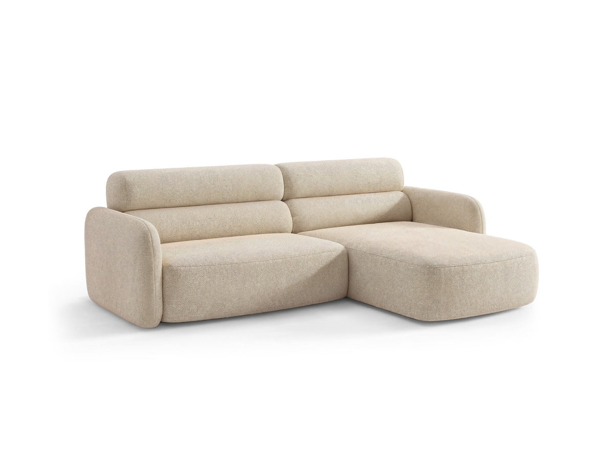 Ecksofa Malmo mit Récamière, bezogen in Chenille-Stoff Scott, auf schwarzen Beinen