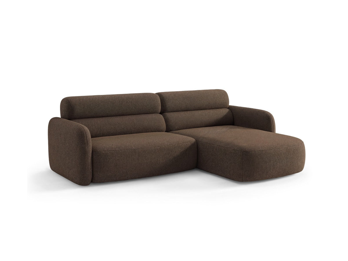 Ecksofa Malmo mit Récamière, bezogen in Chenille-Stoff Scott, auf schwarzen Beinen