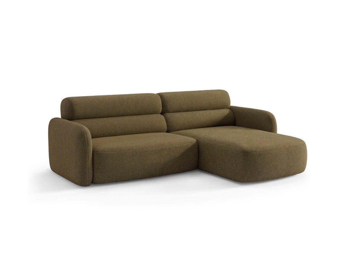 Ecksofa Malmo mit Récamière, bezogen in Chenille-Stoff Scott, auf schwarzen Beinen