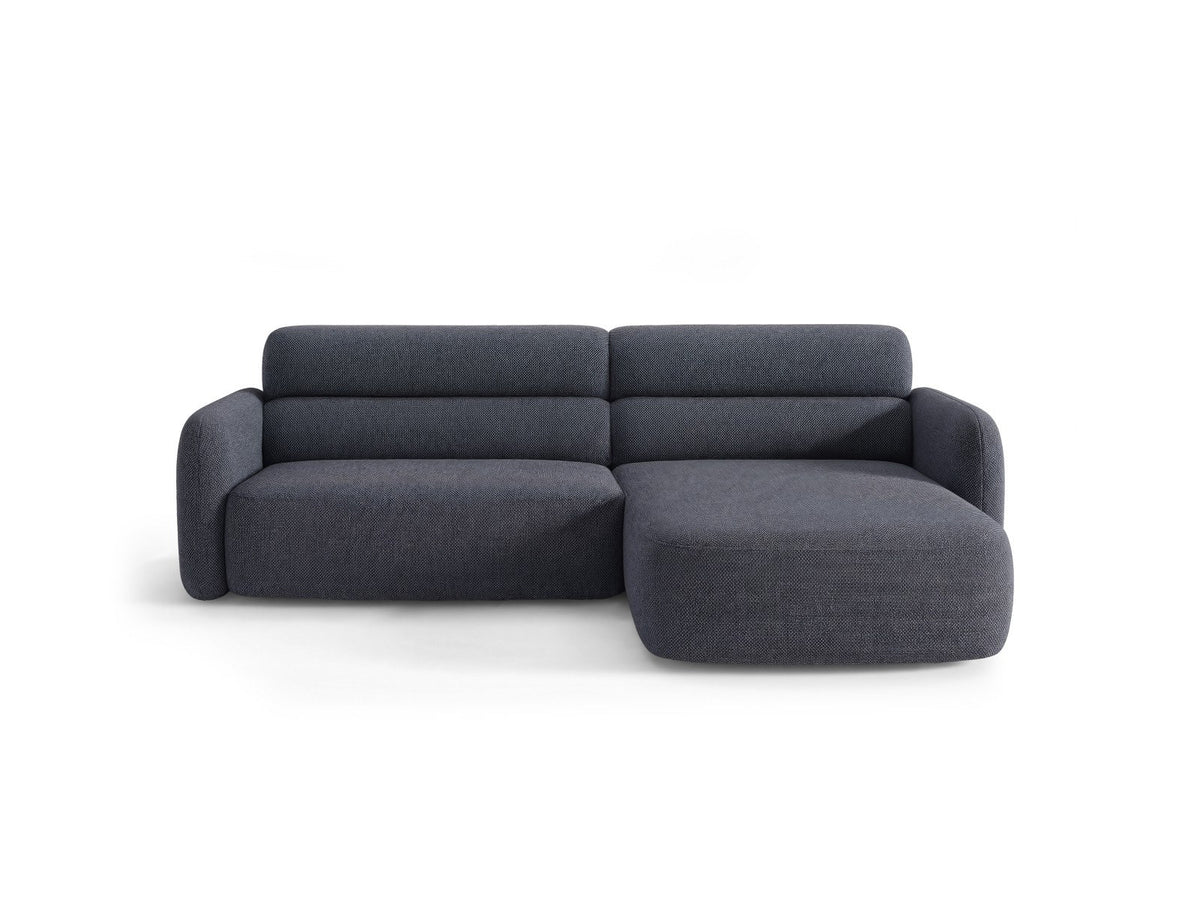 Ecksofa Malmo mit Récamière, bezogen in Chenille-Stoff Scott, auf schwarzen Beinen