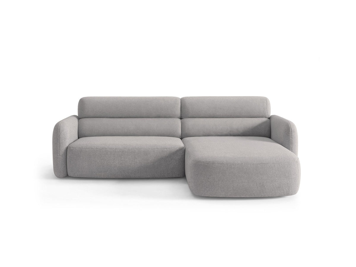 Ecksofa Malmo mit Récamière, bezogen in Chenille-Stoff Scott, auf schwarzen Beinen