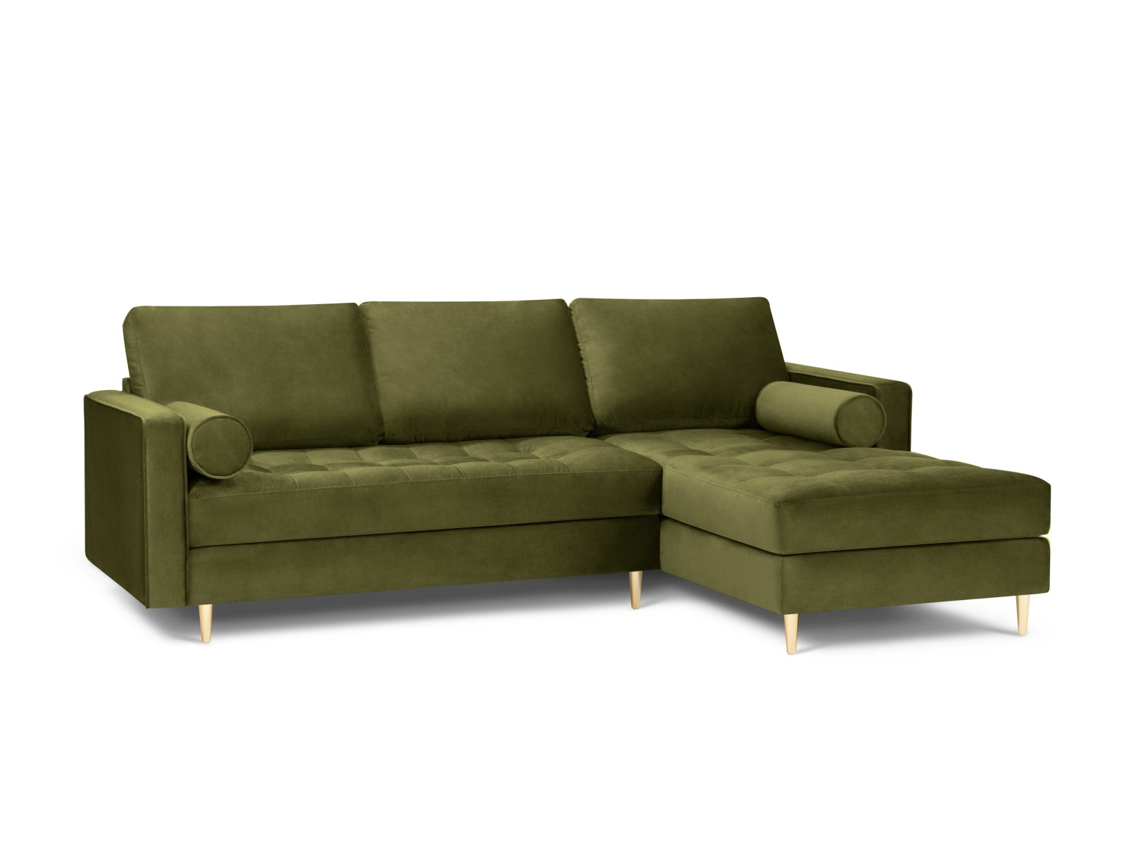 Elegantes 4-Sitzer Ecksofa rechts Aspen in stilvollem Grün, ideal für moderne Wohnräume, präsentiert von Cosmopolitan Design.