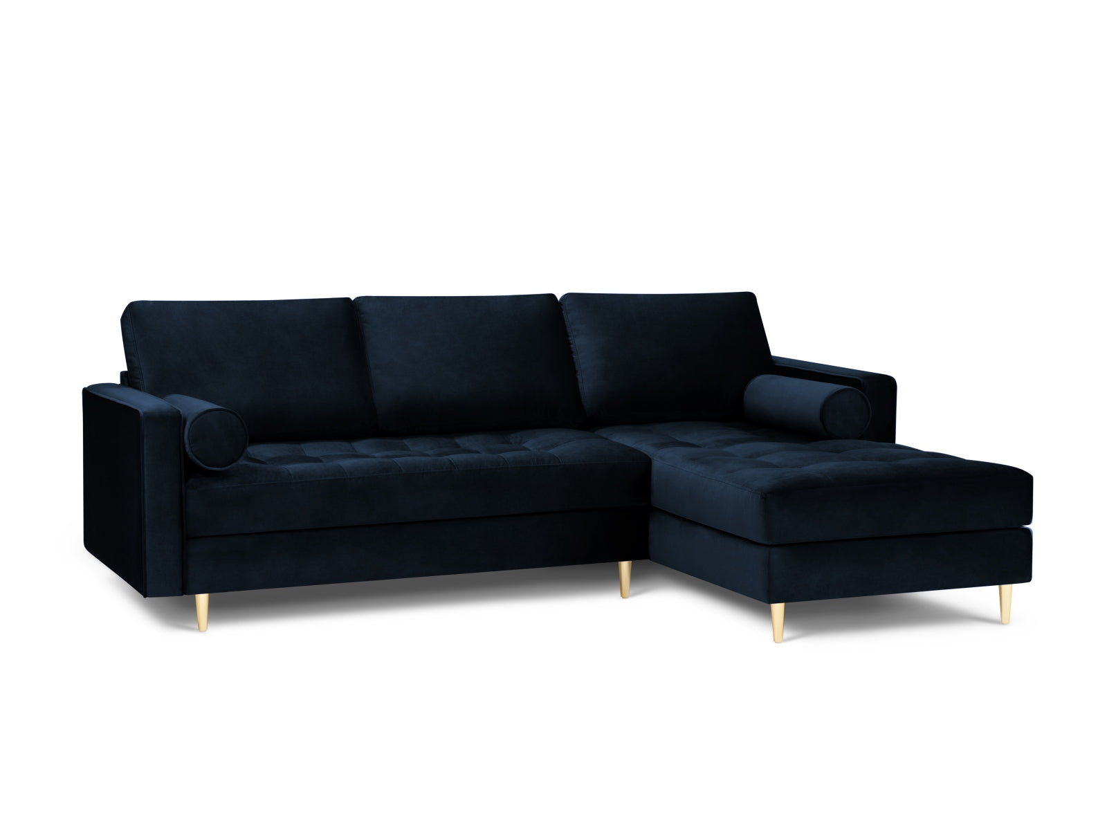Elegantes 4-Sitzer Ecksofa rechts Aspen in Royal Blue, ideal für entspannte Stunden und geschmackvolle Wohnräume.