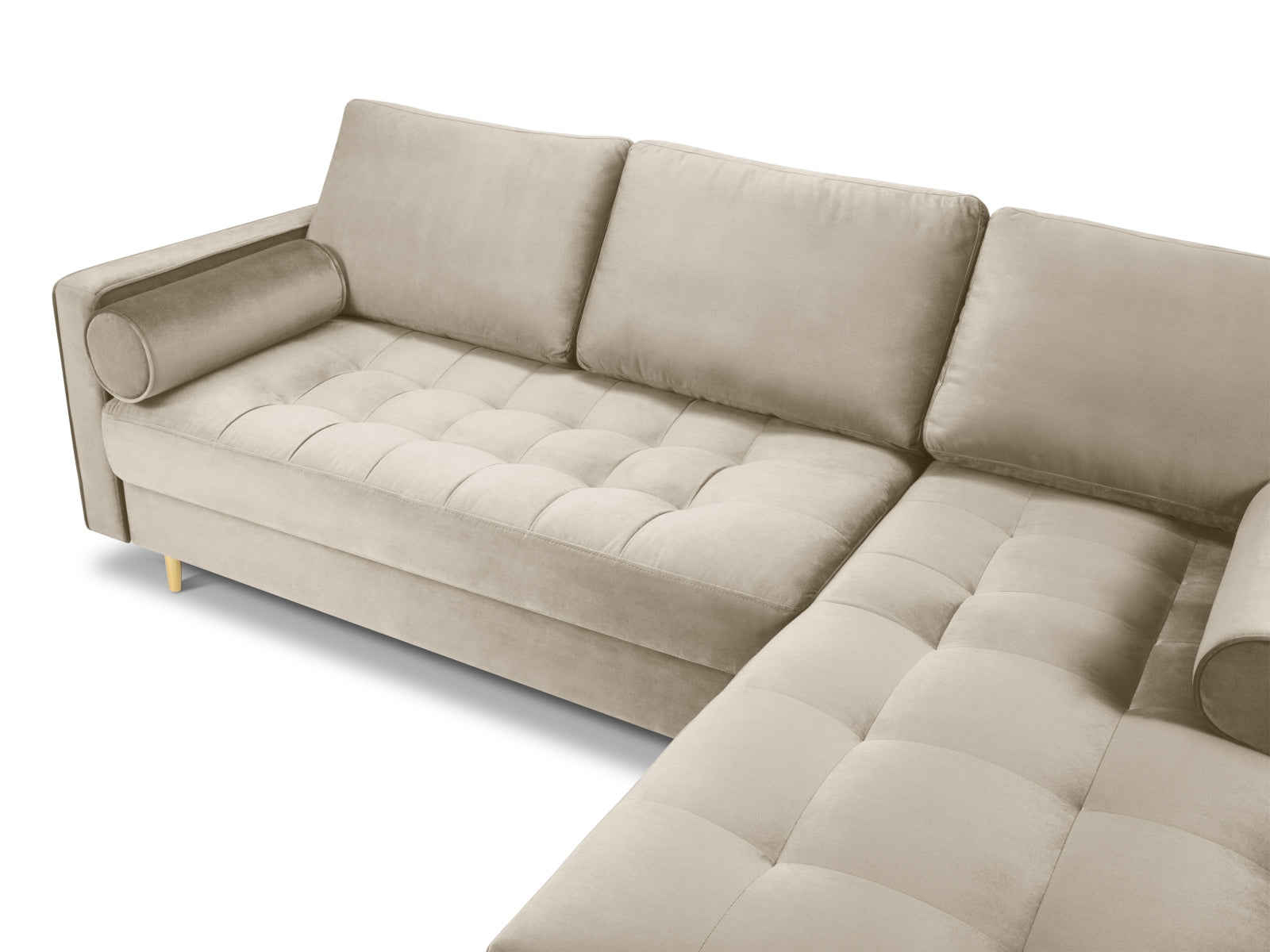Elegantes 4-Sitzer Ecksofa rechts Aspen in stilvollem Dunkelbeige, ideal für komfortable Wohnräume und entspannte Stunden.