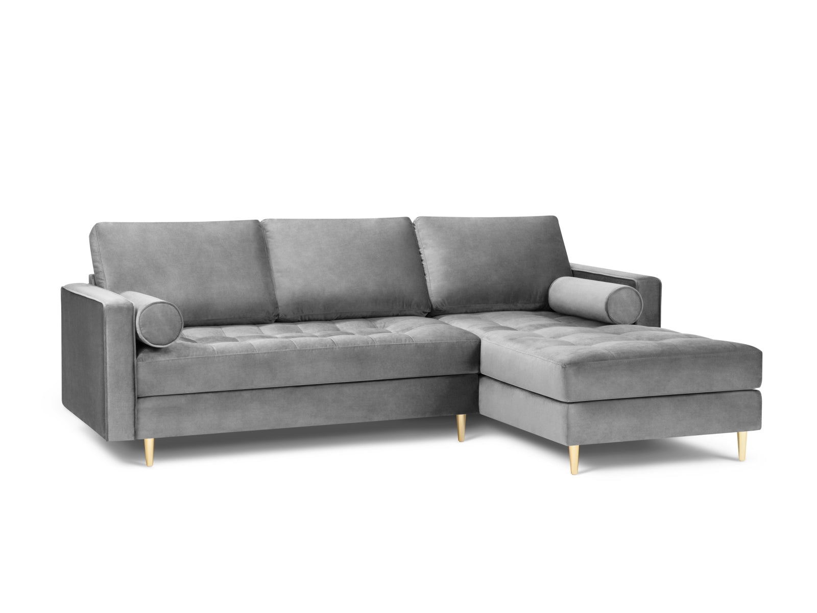 Elegantes 4-Sitzer Ecksofa rechts Aspen in stilvollem Grau, ideal für moderne Wohnräume, erhältlich bei KAQTU Design AG.
