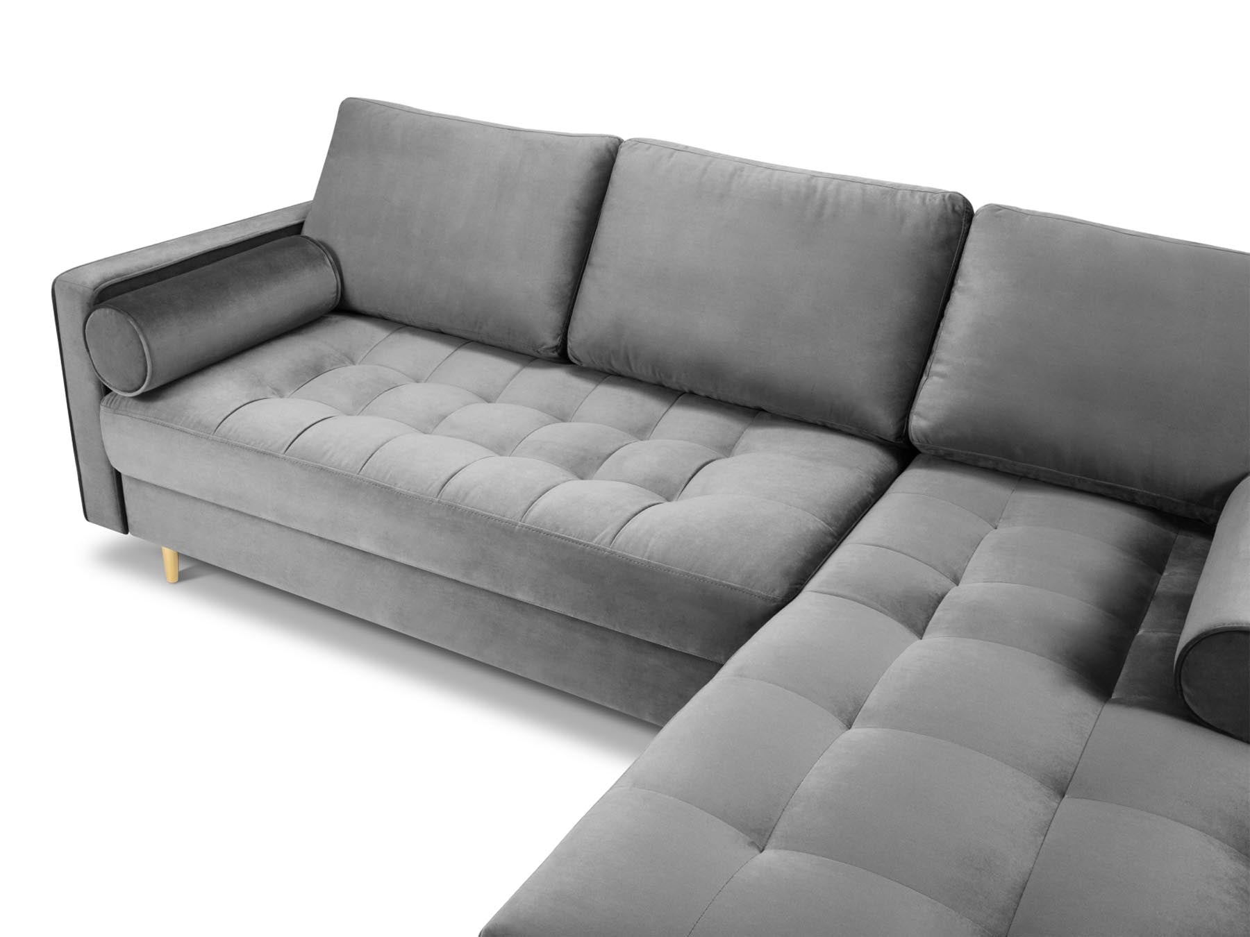 Elegantes 4-Sitzer Ecksofa Aspen in stilvollem Grau, ideal für komfortable Wohnräume und entspannte Stunden, erhältlich bei Cosmopolitan Design.
