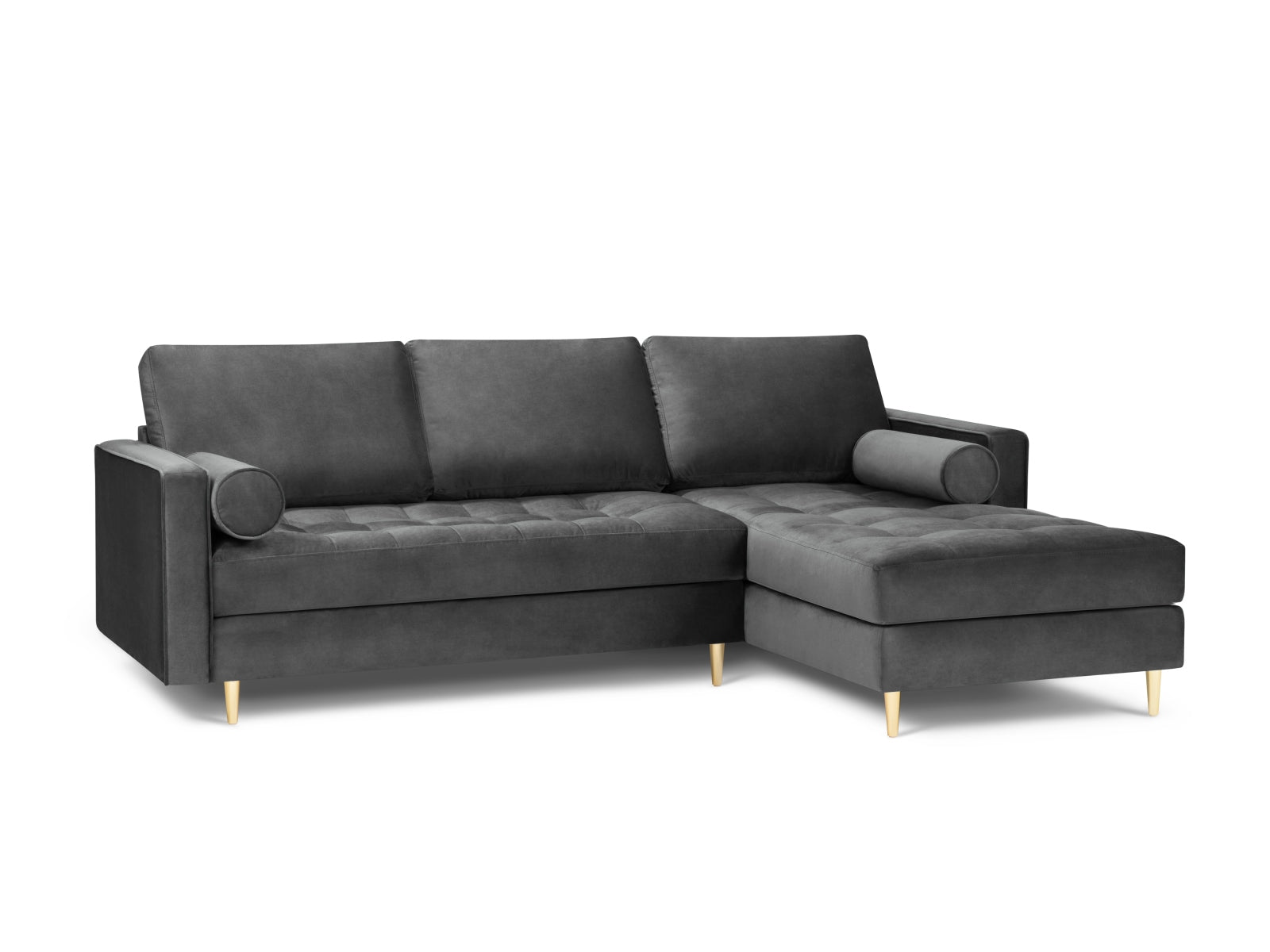 Elegantes 4-Sitzer Ecksofa rechts Aspen in Dunkelgrau, ideal für stilvolle Wohnräume, erhältlich bei KAQTU Design AG.