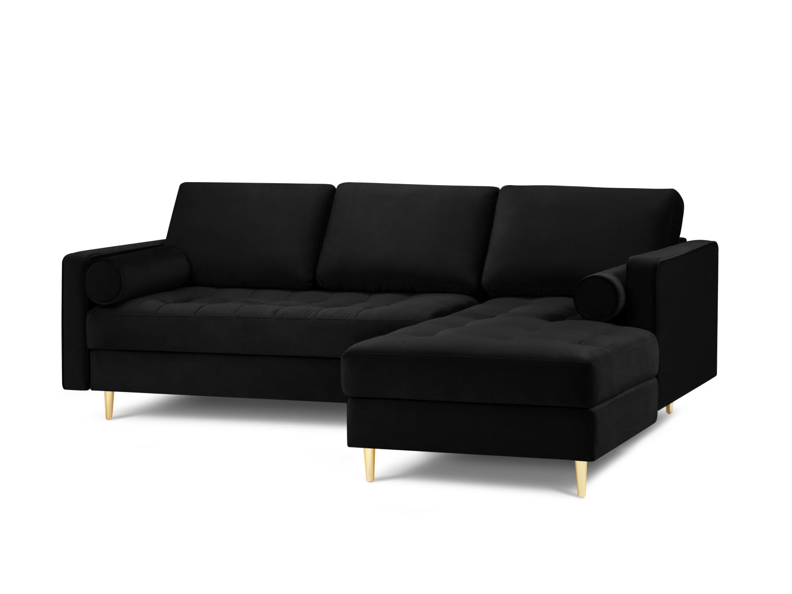 Stylisches 4-Sitzer Ecksofa rechts Aspen in klassischem Schwarz, perfekt für gesellige Abende und stilvolle Einrichtung.