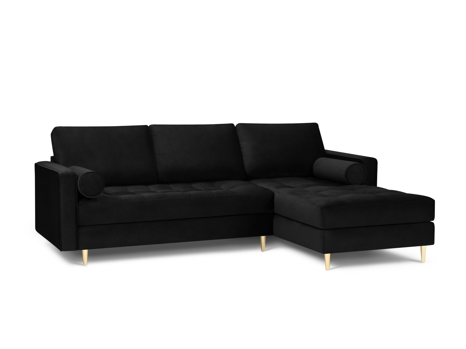 Elegantes 4-Sitzer Ecksofa rechts Aspen in zeitlosem Schwarz, ideal für gemütliche Zusammenkünfte und modernes Wohndesign.