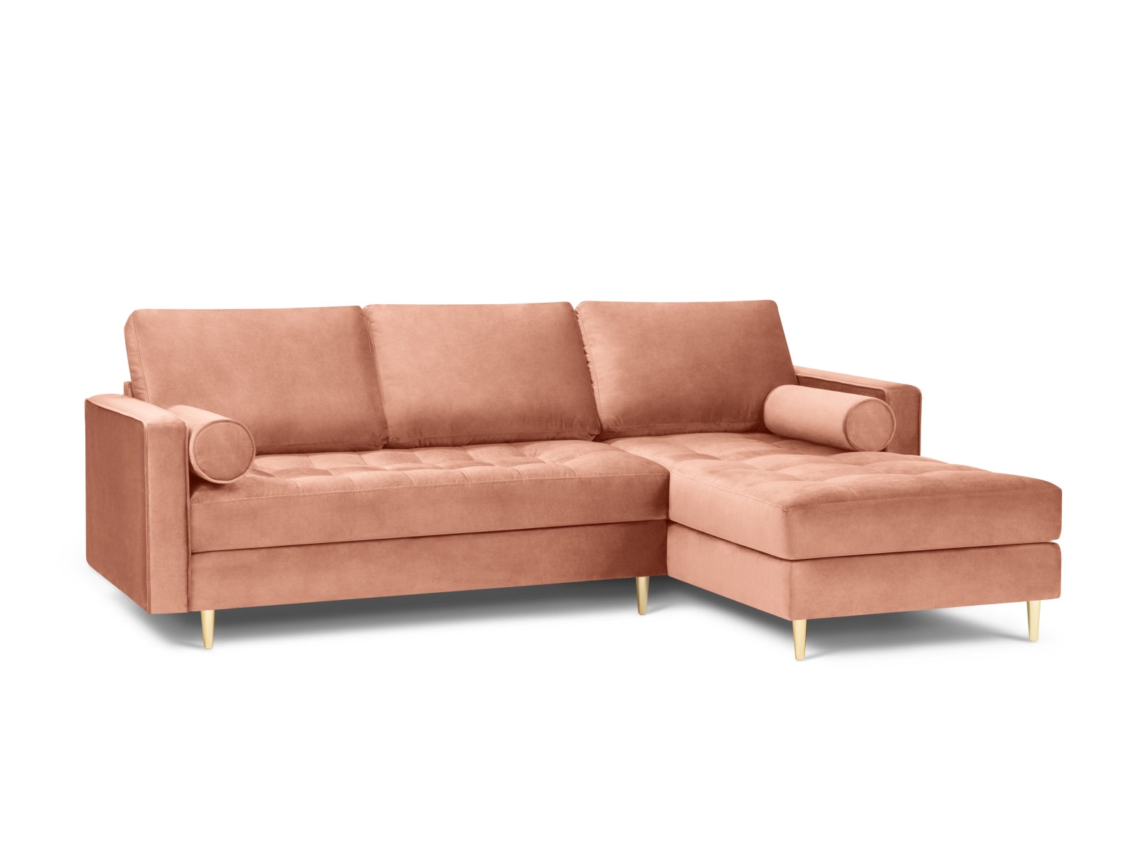 Stylisches 4-Sitzer Ecksofa rechts Aspen in lebhaftem Pink, ideal für moderne und kreative Wohnkonzepte von Cosmopolitan Design.