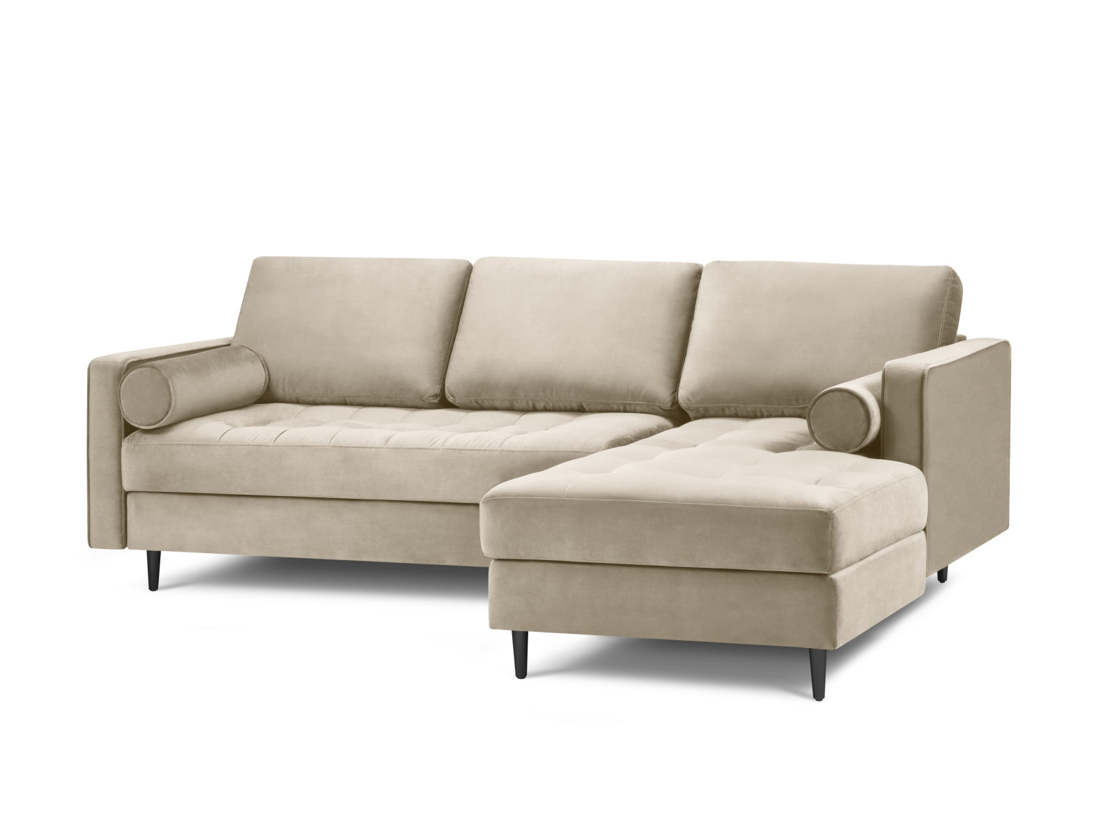 Modernes 4-Sitzer Ecksofa rechts Aspen in edlem Dunkelbeige, perfekt für stilvolle Wohnräume und gesellige Abende.