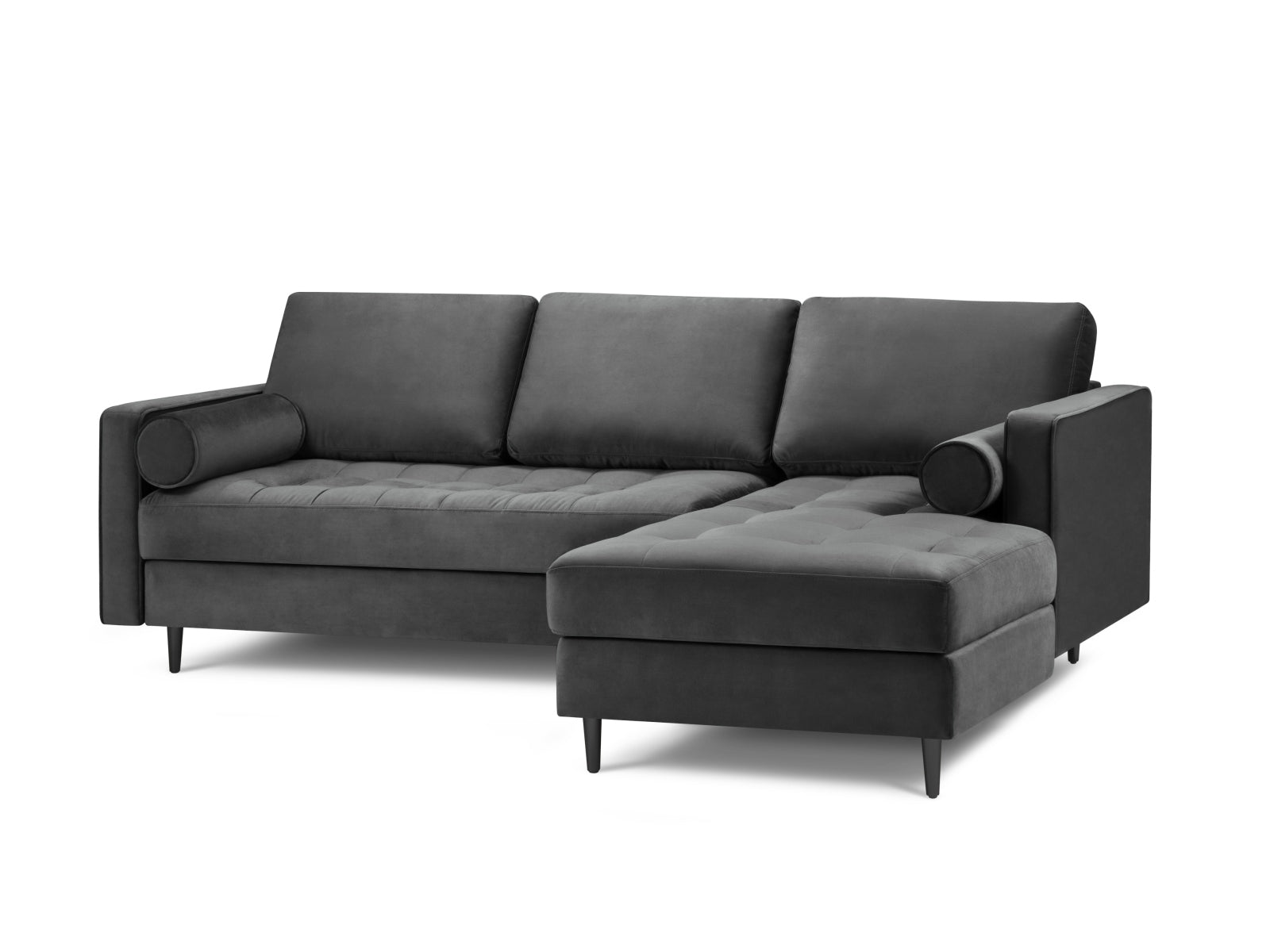 Modernes 4-Sitzer Ecksofa rechts Aspen in stilvollem Dunkelgrau, perfekt für gemütliche Stunden und stilvolle Einrichtung.