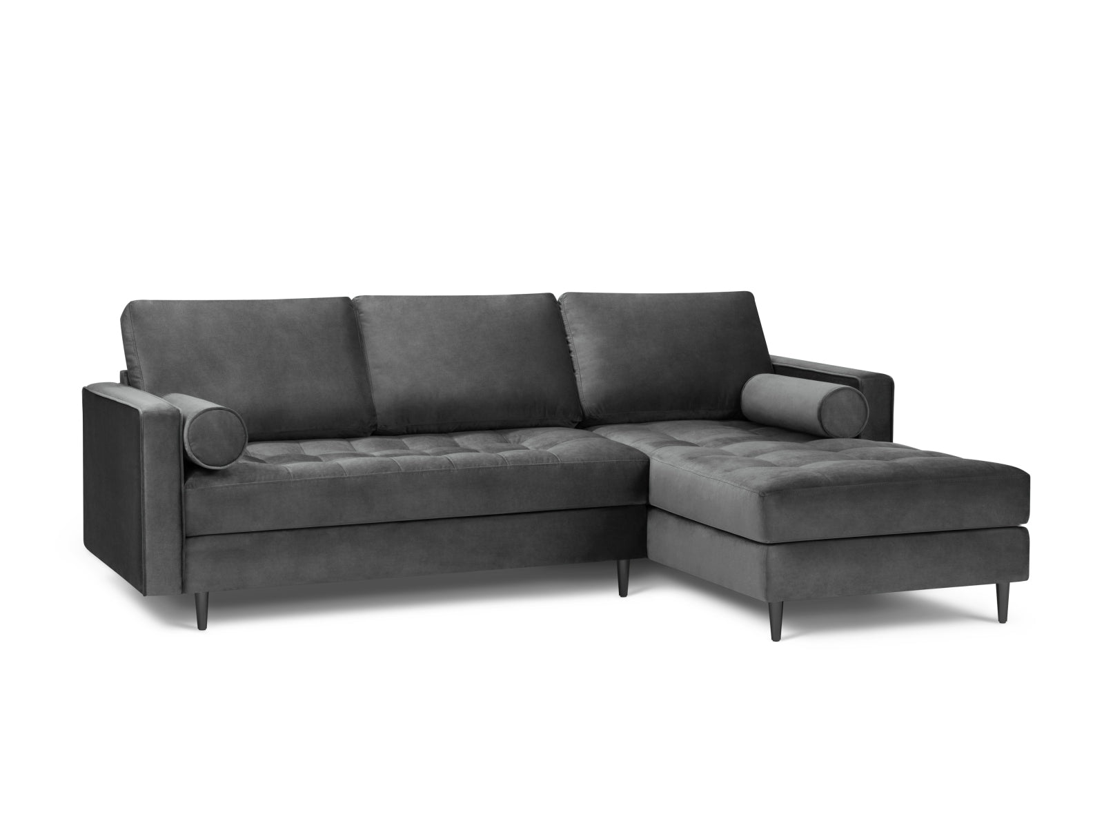 Elegantes 4-Sitzer Ecksofa rechts Aspen in edlem Dunkelgrau, ideal für entspannte Abende und modernes Wohndesign.