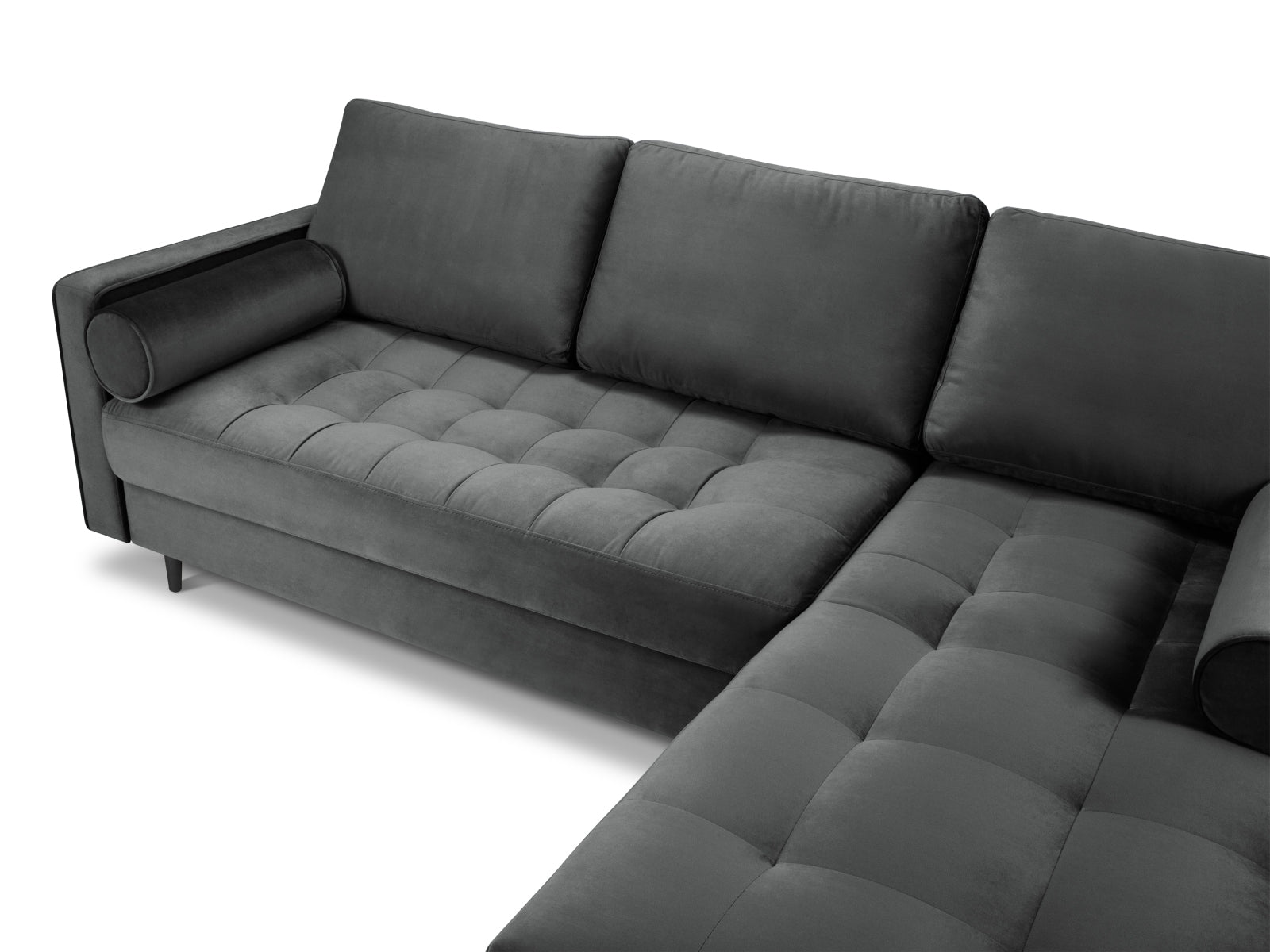 Elegantes 4-Sitzer Ecksofa rechts Aspen in edlem Dunkelgrau, ideal für stilvolle Wohnräume und entspannte Abende.