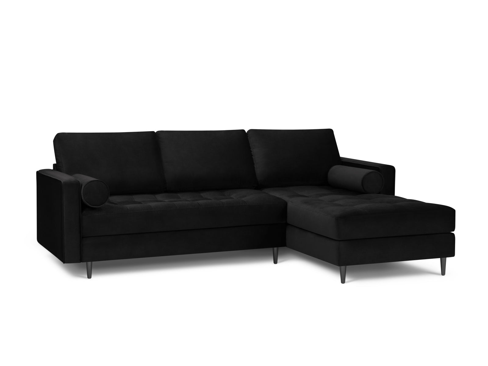 Elegantes 4-Sitzer Ecksofa rechts Aspen in stilvollem Schwarz, ideal für moderne Wohnräume, präsentiert von Cosmopolitan Design.