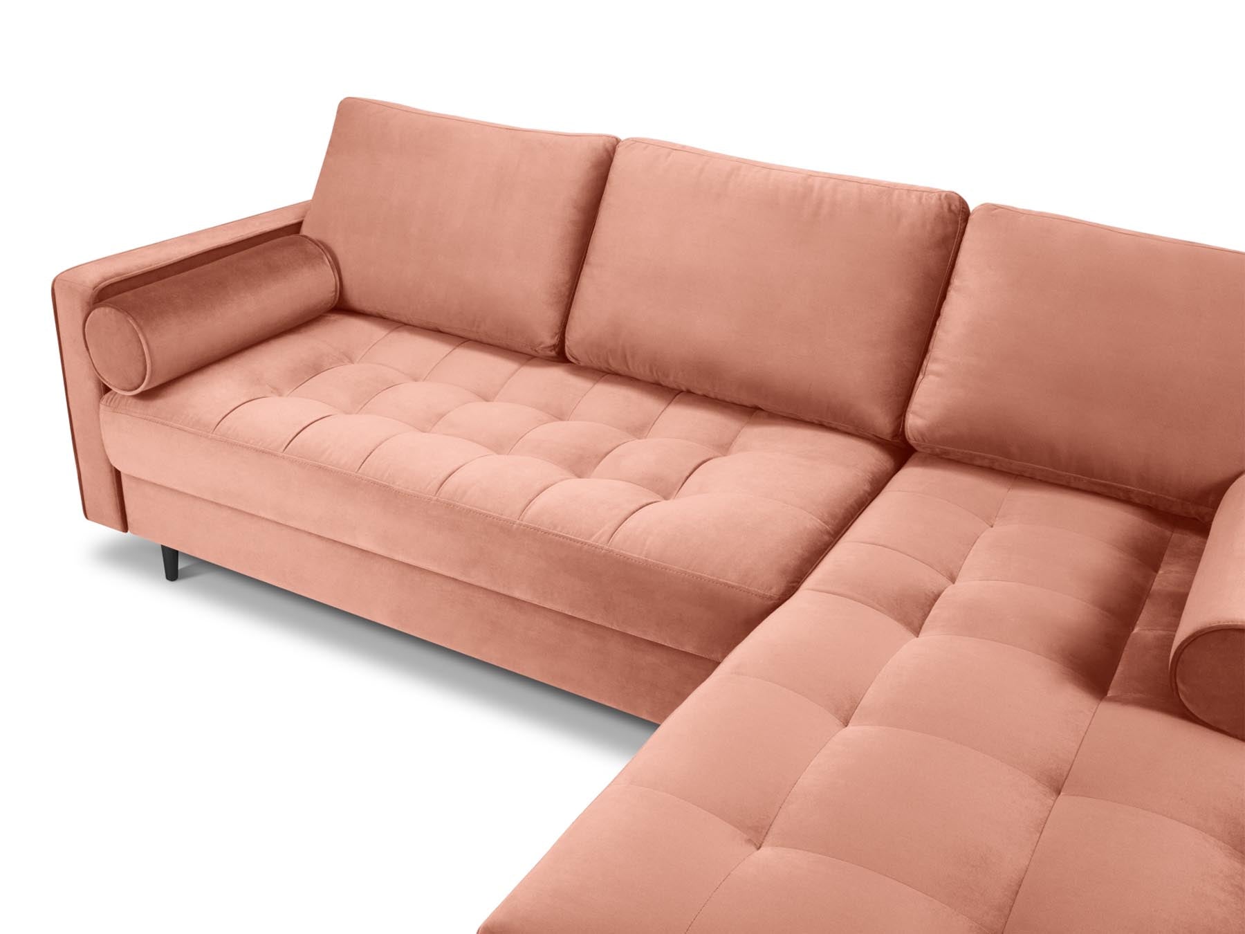 Modernes 4-Sitzer Ecksofa rechts Aspen in lebhaftem Pink, ideal für stilvolle und gemütliche Wohnräume von Cosmopolitan Design.