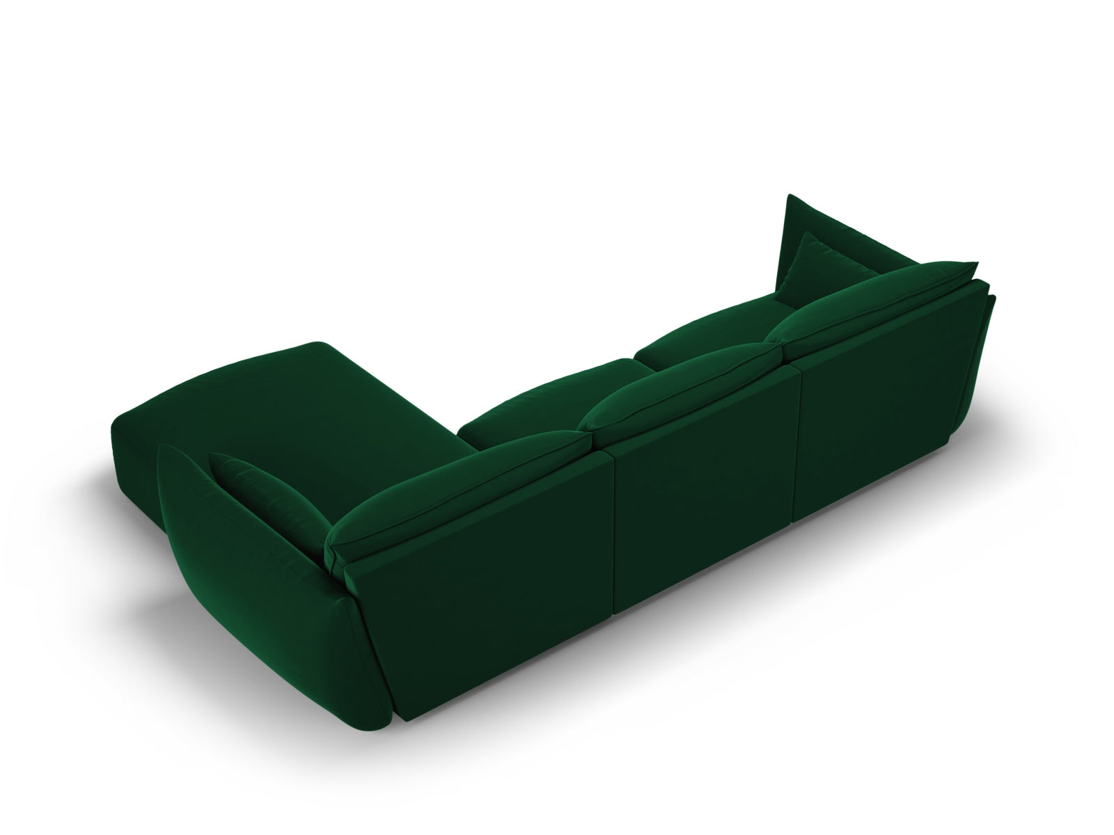 Elegantes 4-Sitzer Ecksofa rechts Matera in edlem Flaschengrün, ideal für stilvolle Wohnräume und entspannte Stunden von Cosmopolitan Design.