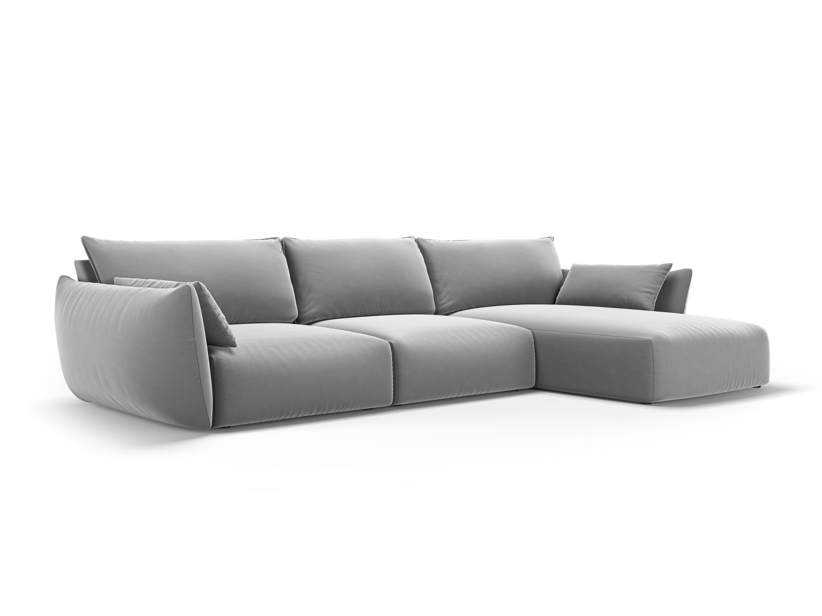 Stylisches 4-Sitzer Ecksofa rechts Matera in elegantem Grau, ideal für moderne Wohnräume, von Cosmopolitan Design.