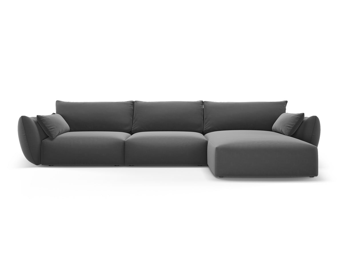 Ecksofa rechts Matera mit Stoffbezug, Récamière und schwarzen Kunststoffbeinen