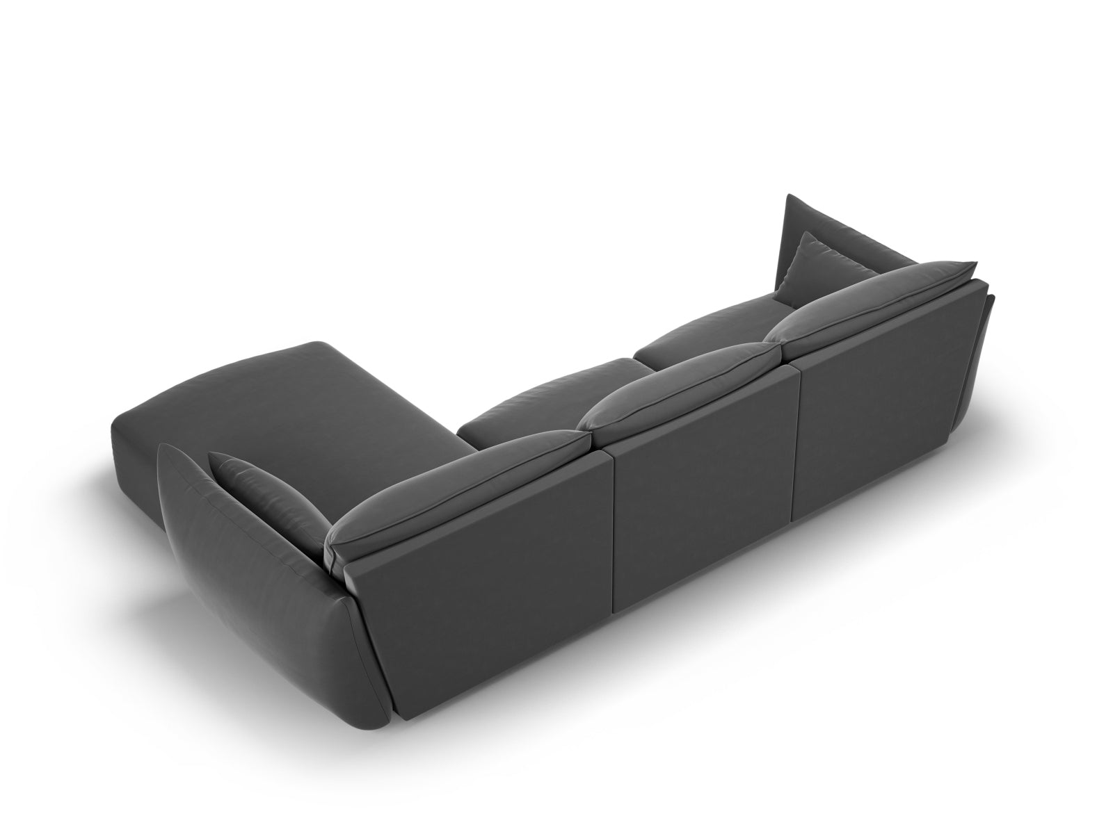 Modernes 4-Sitzer Ecksofa rechts Matera in edlem Dunkelgrau, ideal für gemütliche und stilvolle Wohnräume von Cosmopolitan Design.