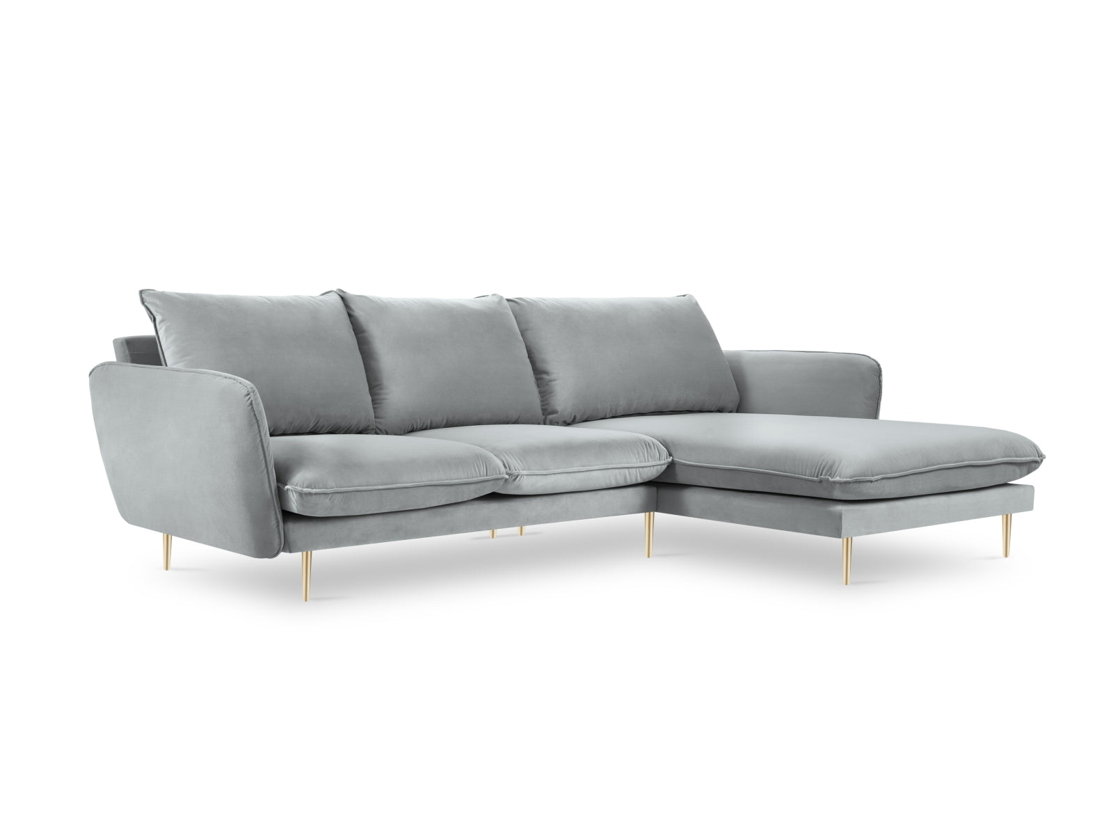 Vienna Velour Ecksofa rechts 5 Sitzer 170cm in Light Grey/Gold präsentiert im Onlineshop von KAQTU Design AG. Ecksofa rechts ist von Cosmopolitan Design
