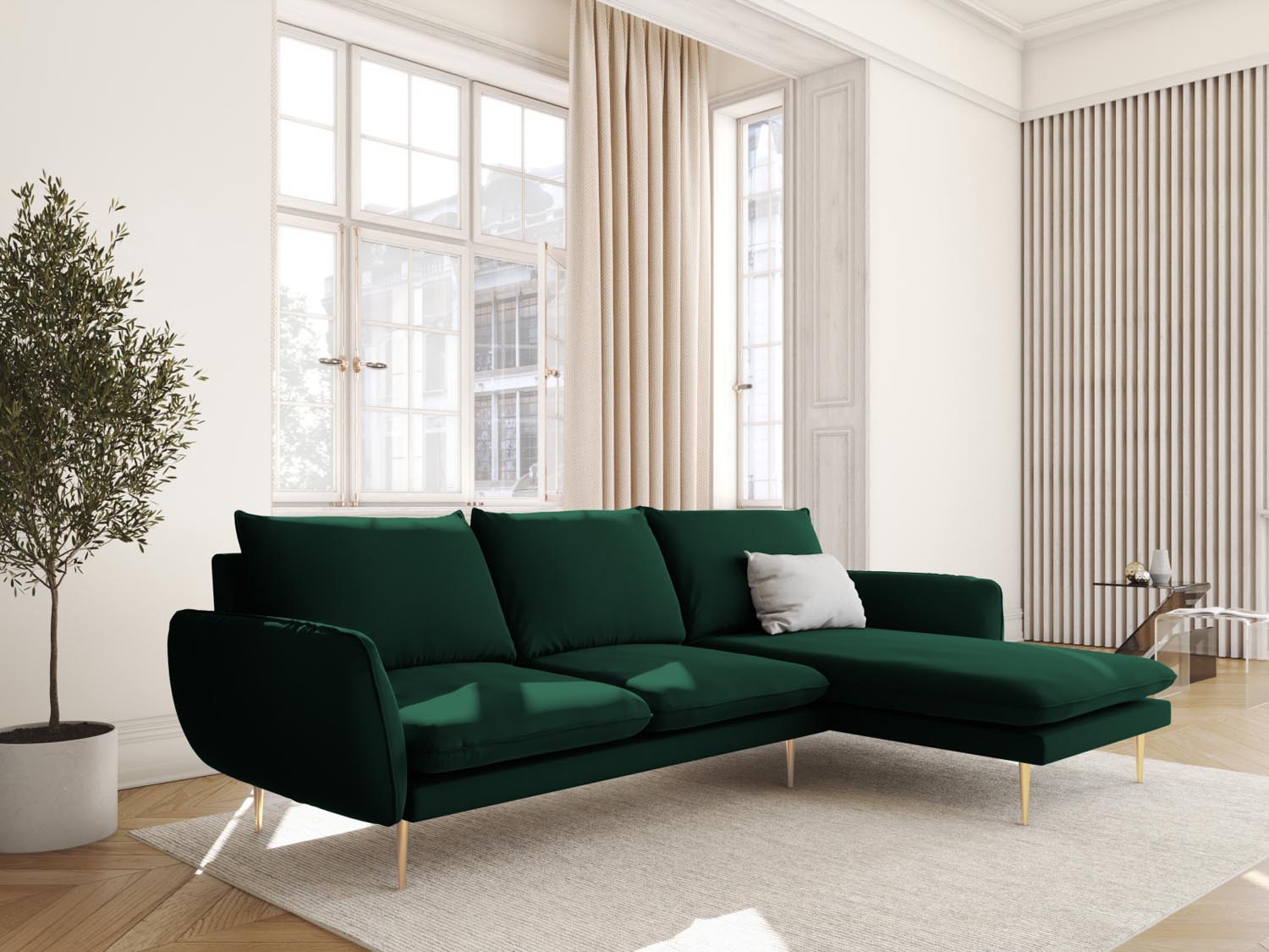 Elegantes Vienna Velour Ecksofa rechts 5 Sitzer 170cm von Cosmopolitan Design. Hochwertiges Velour, stilvolles Design und optimaler Komfort für Ihr Zuhause.
