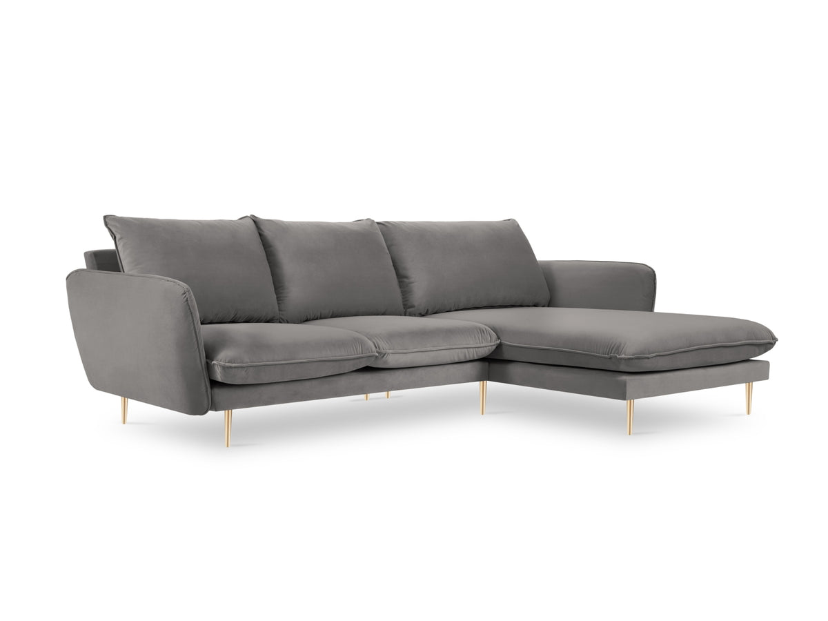 Vienna Velour Ecksofa rechts 5 Sitzer 170cm in Light Grey/Gold-Bluvel präsentiert im Onlineshop von KAQTU Design AG. Ecksofa rechts ist von Cosmopolitan Design
