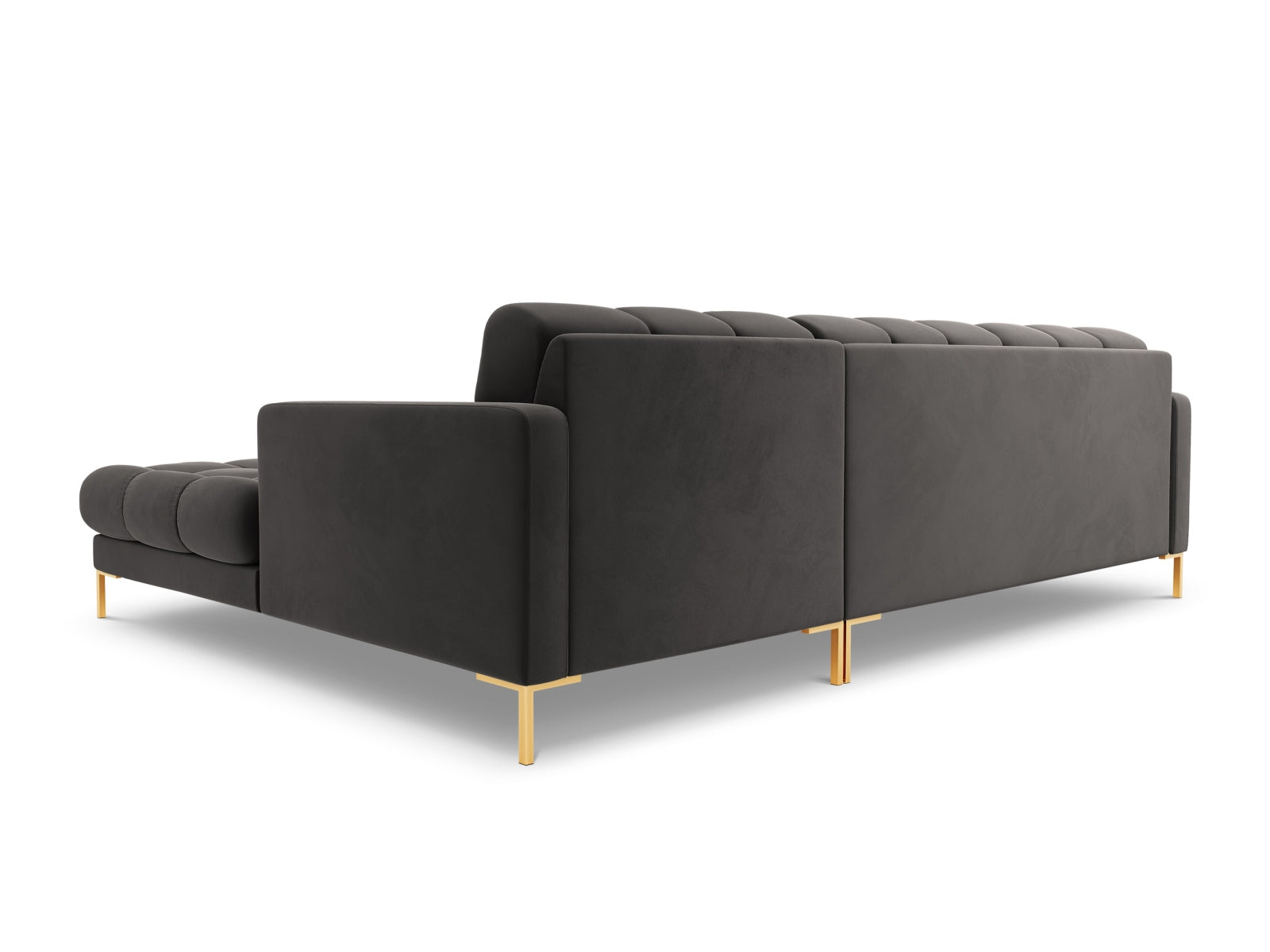 Elegantes 5-Sitzer Ecksofa rechts Bali in edlem Dunkelgrau-Bluvel, ideal für gemütliche Abende und stilvolle Einrichtung.