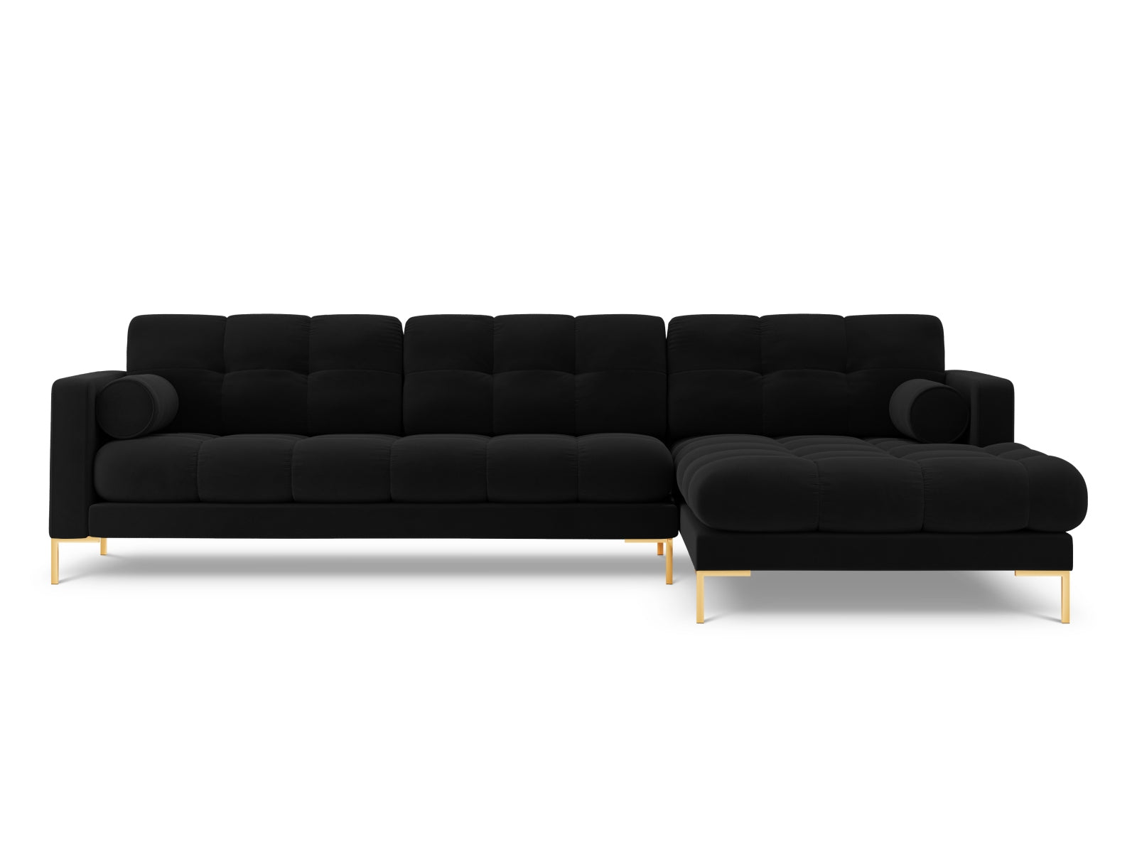 Elegantes 5-Sitzer Ecksofa rechts Bali in stilvollem Black-Bluvel, ideal für gemütliche Abende und stilvolle Einrichtung.