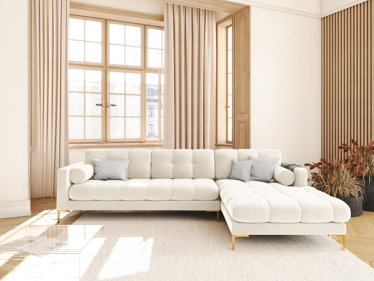 Ecksofa rechts Bali von Cosmopolitan Design mit Récamière, Stoffbezug und Metallbeinen