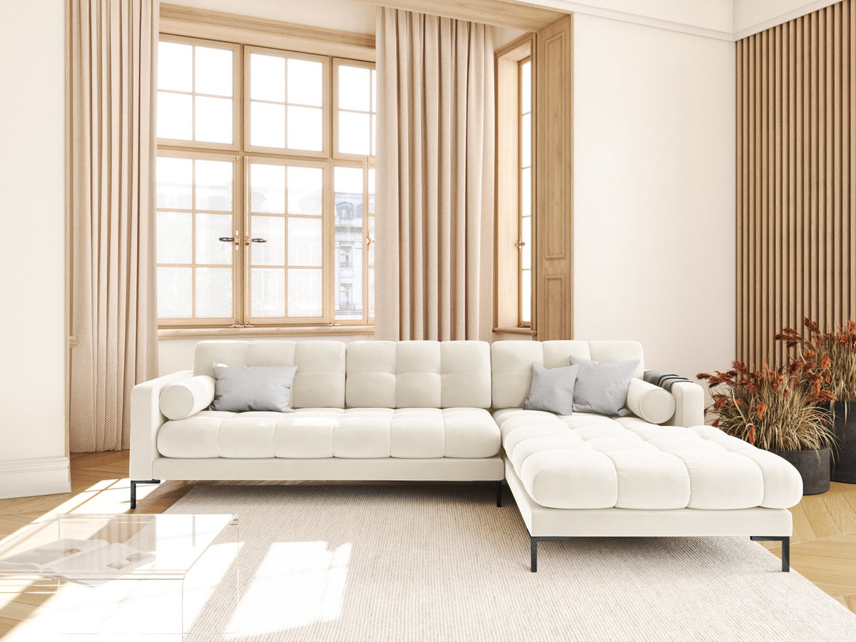 Ecksofa rechts Bali von Cosmopolitan Design mit Récamière, Stoffbezug und Metallbeinen