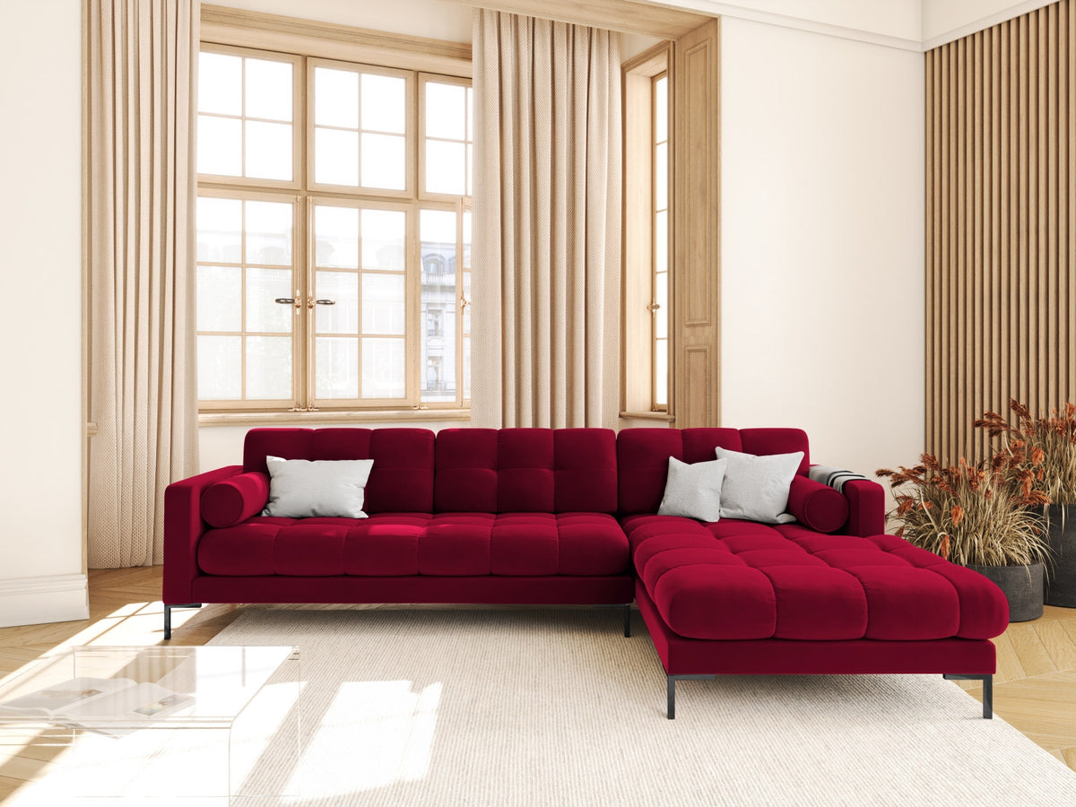 Ecksofa rechts Bali von Cosmopolitan Design mit Récamière, Stoffbezug und Metallbeinen
