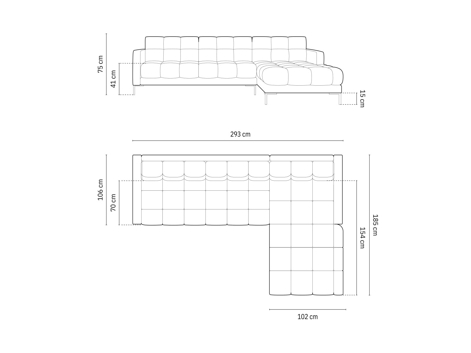 Modernes 5-Sitzer Ecksofa rechts Bali in zartem Hellblau, perfekt für gemütliche und stilvolle Wohnambiente von Cosmopolitan Design.