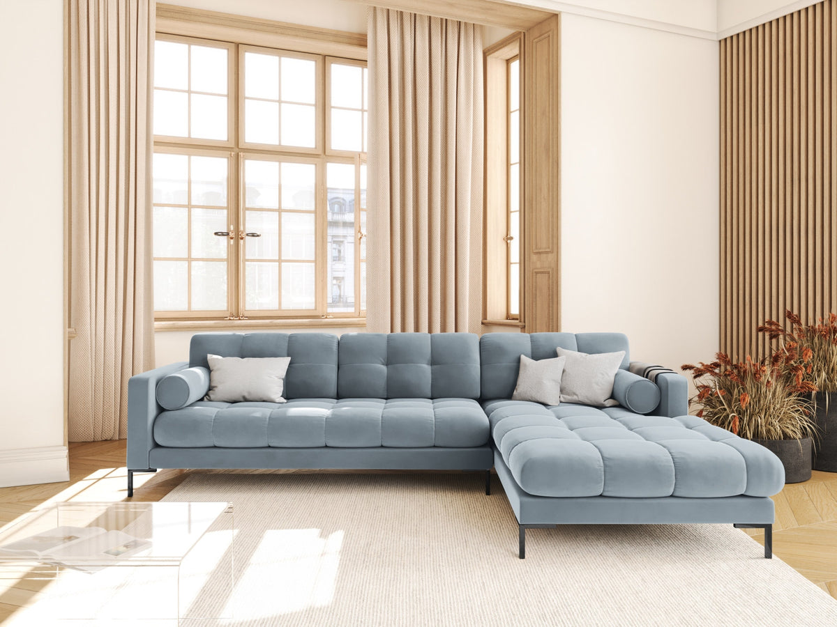Ecksofa rechts Bali von Cosmopolitan Design mit Récamière, Stoffbezug und Metallbeinen