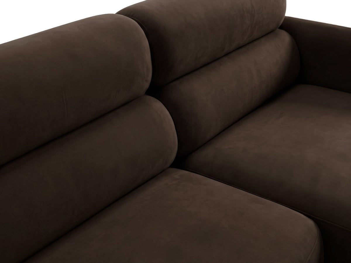 Ecksofa rechts Malmo in Beige mit Bluvel-Bezug, Récamiere rechts und schwarzen Beinen