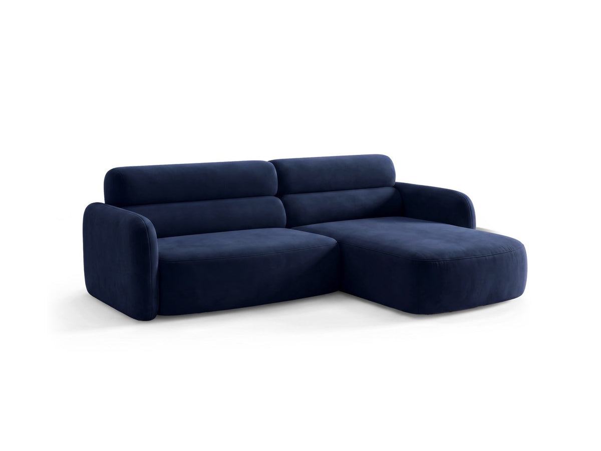 Ecksofa rechts Malmo in Beige mit Bluvel-Bezug, Récamiere rechts und schwarzen Beinen