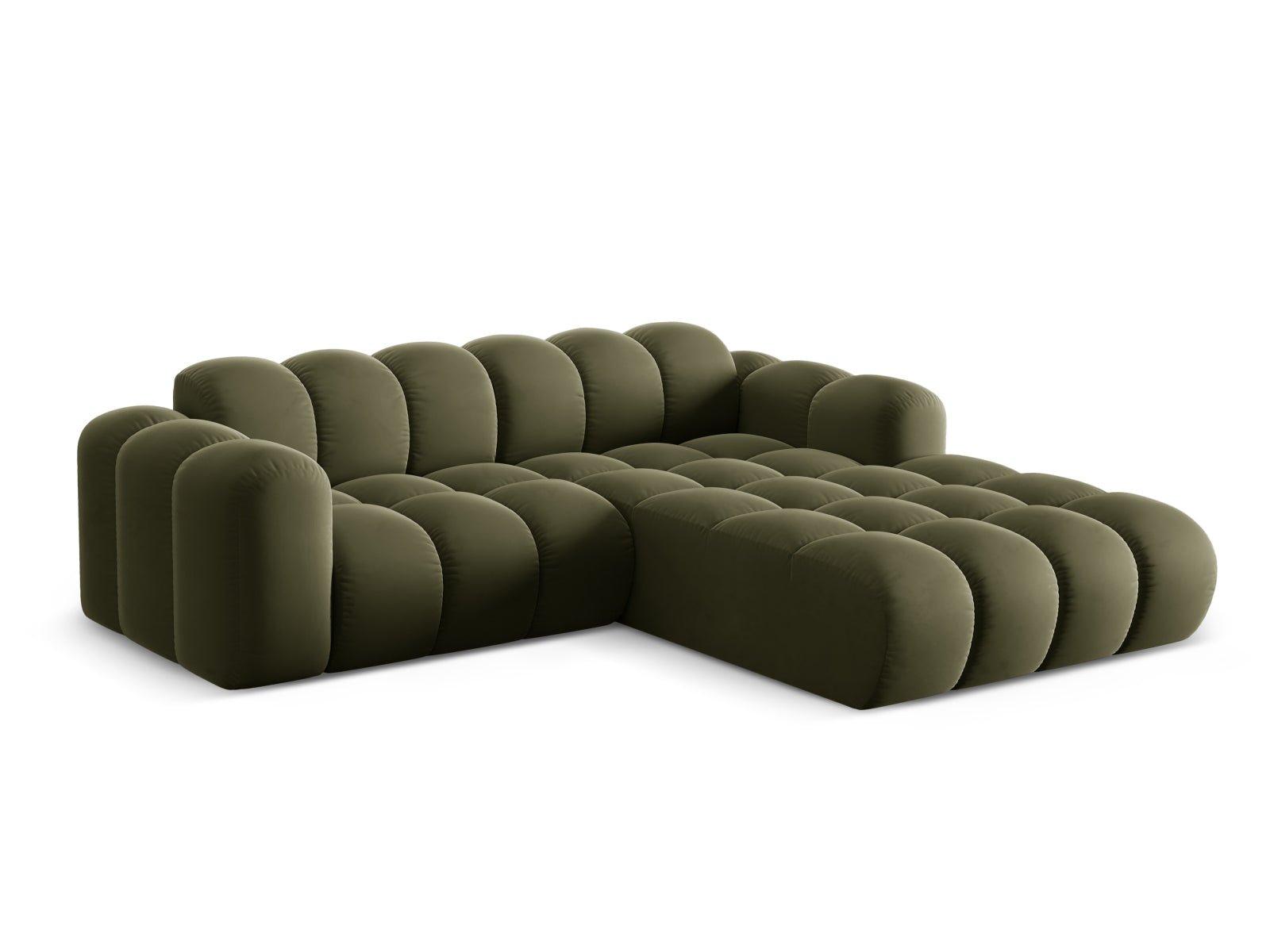Elegantes 3-Sitzer Ecksofa Treno in stilvollem Green-Bluvel, ideal für moderne Wohnräume, erhältlich bei KAQTU Design AG.