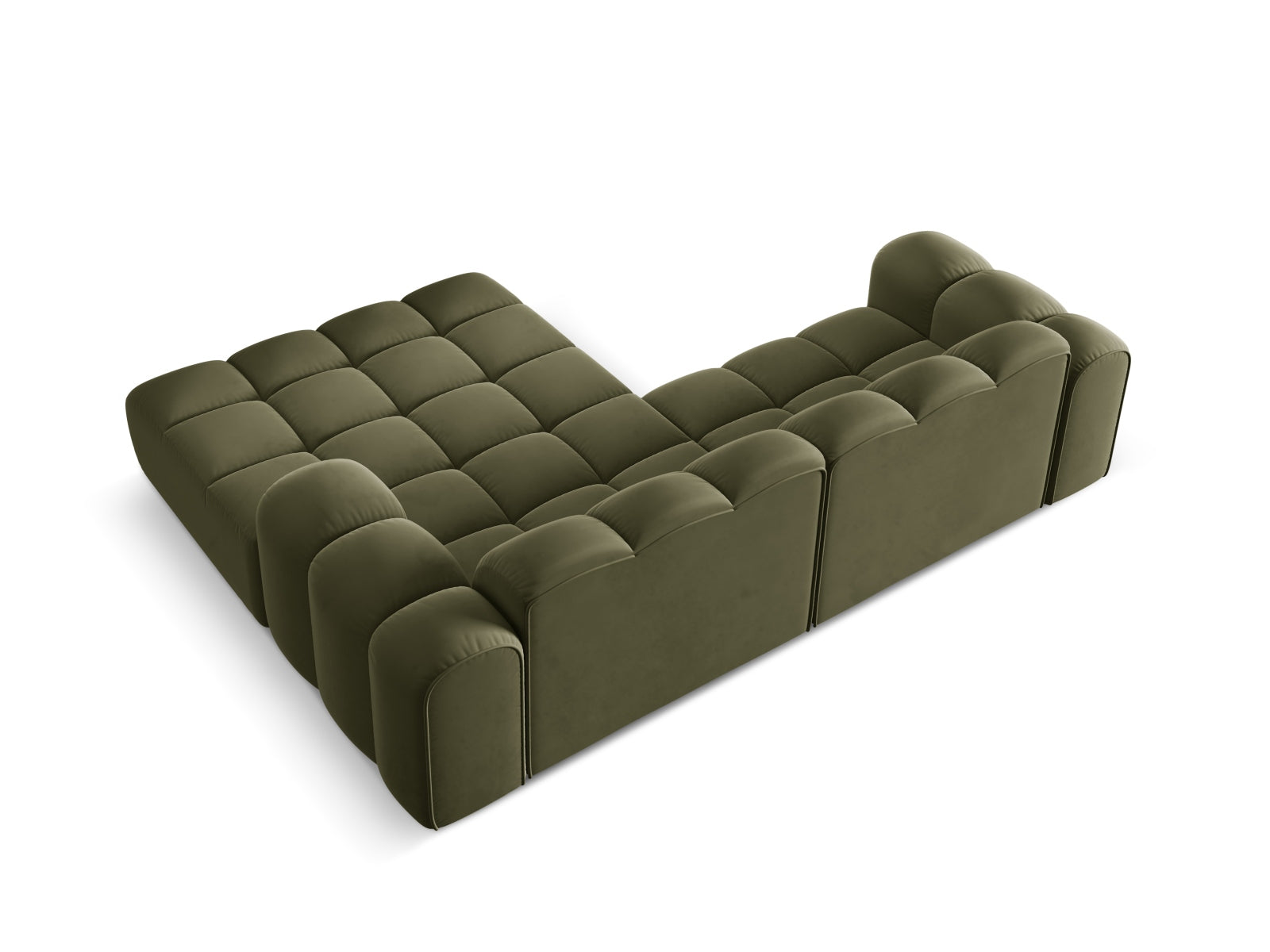 Stylisches 3-Sitzer Ecksofa Treno in ansprechendem Green-Bluvel, perfekt für gemütliche Abende und modernes Wohndesign.