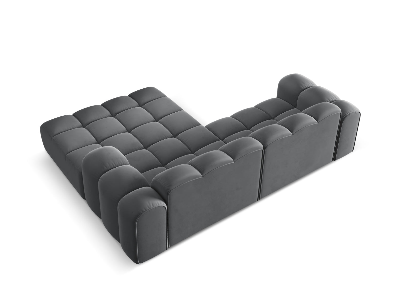 Stylisches 3-Sitzer Ecksofa Treno in Grey-Bluvel, perfekt für gemütliche Abende und stilvolle Einrichtung in jedem Wohnzimmer.