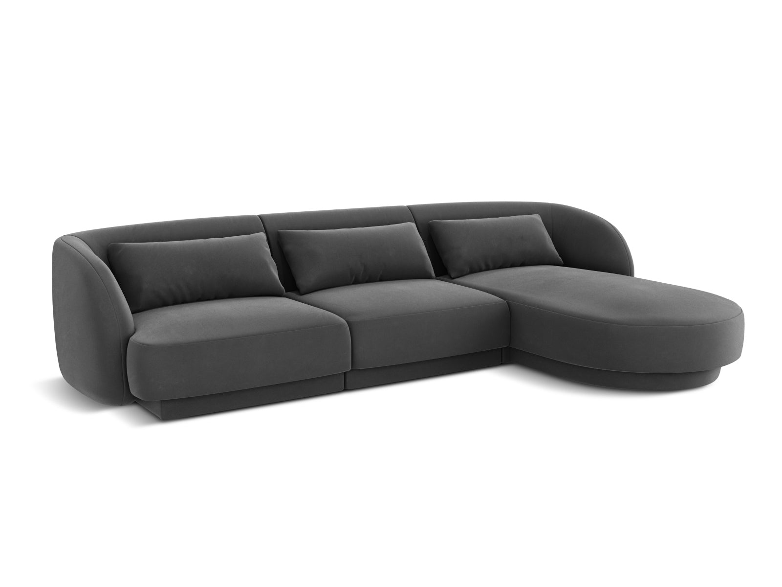 Modernes Tulum Velour Ecksofa in Grau-Blau, 4-Sitzer, perfekt für gemütliche Wohnzimmer, erhältlich bei Cosmopolitan Design.